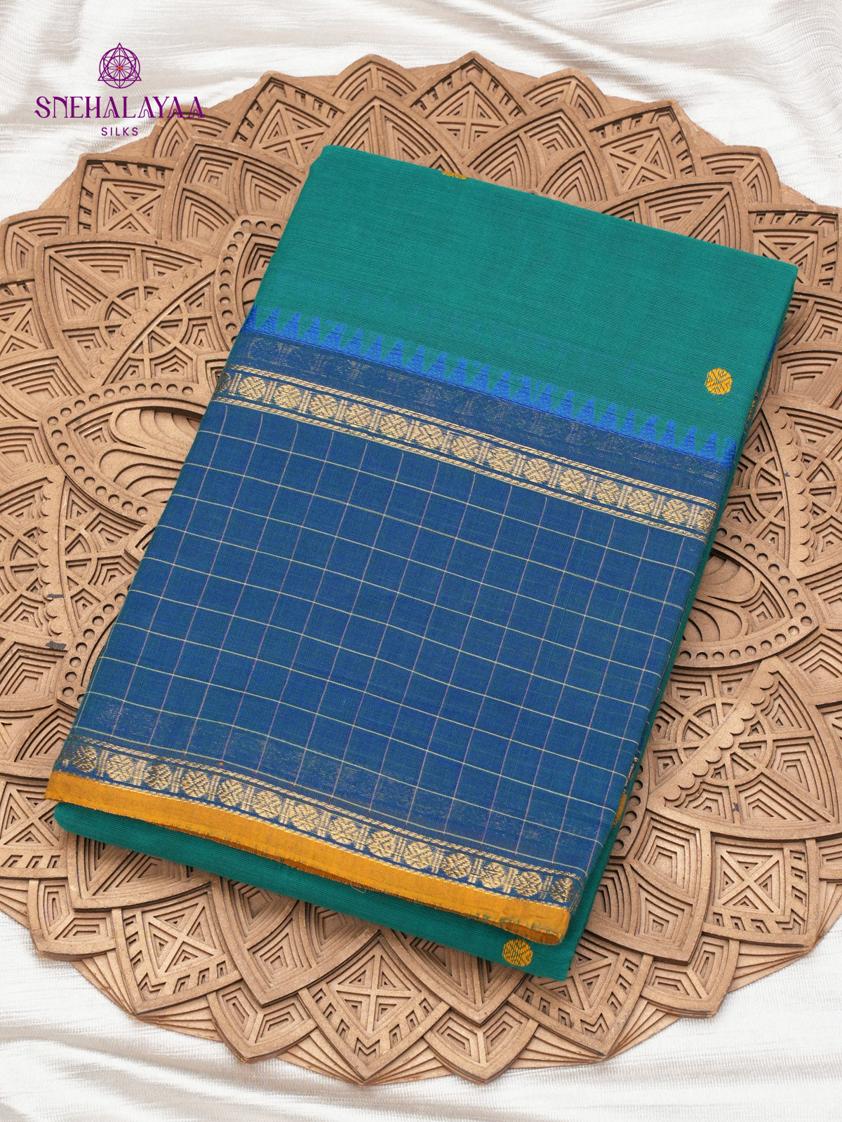 Teal Blue Chettinad Cotton Saree