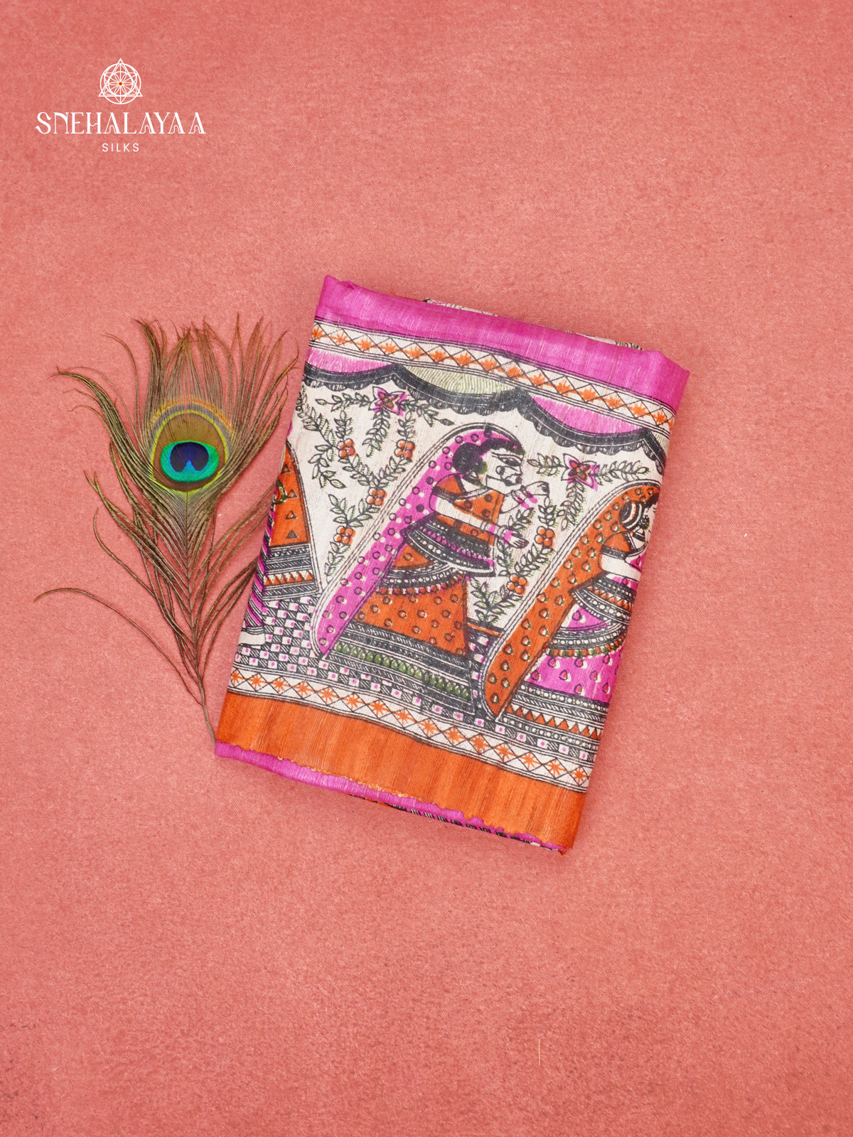 Rani Pink Madhubani Printed Saree