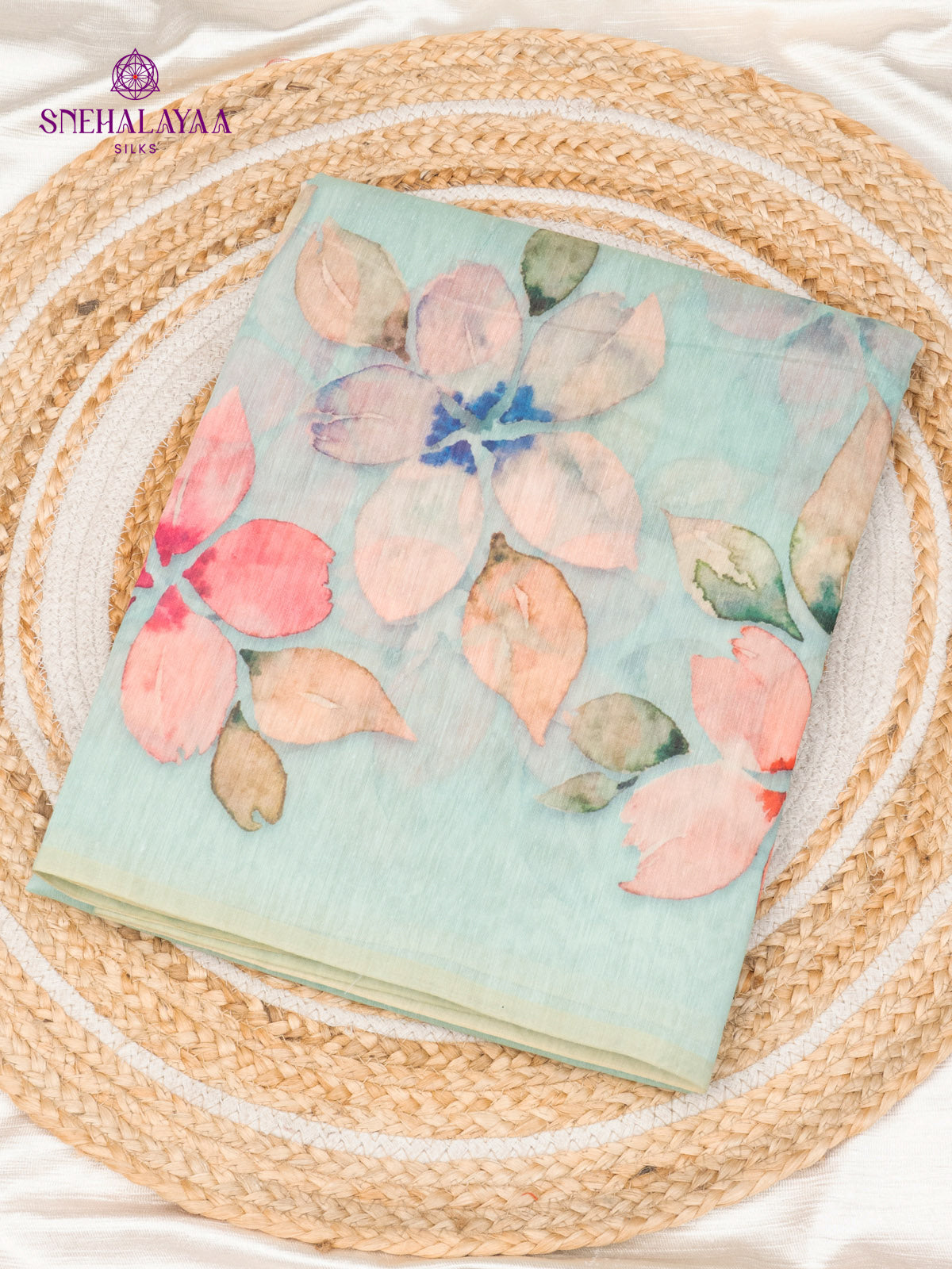 Seafoam Green Linen Saree