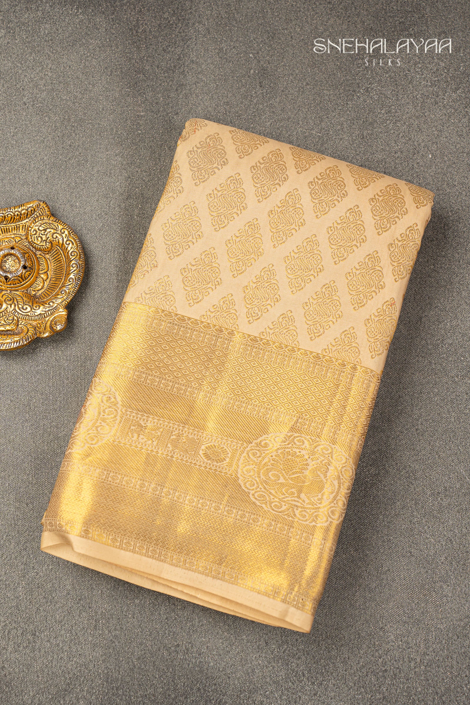 Cream Kancheevaram Silk Saree