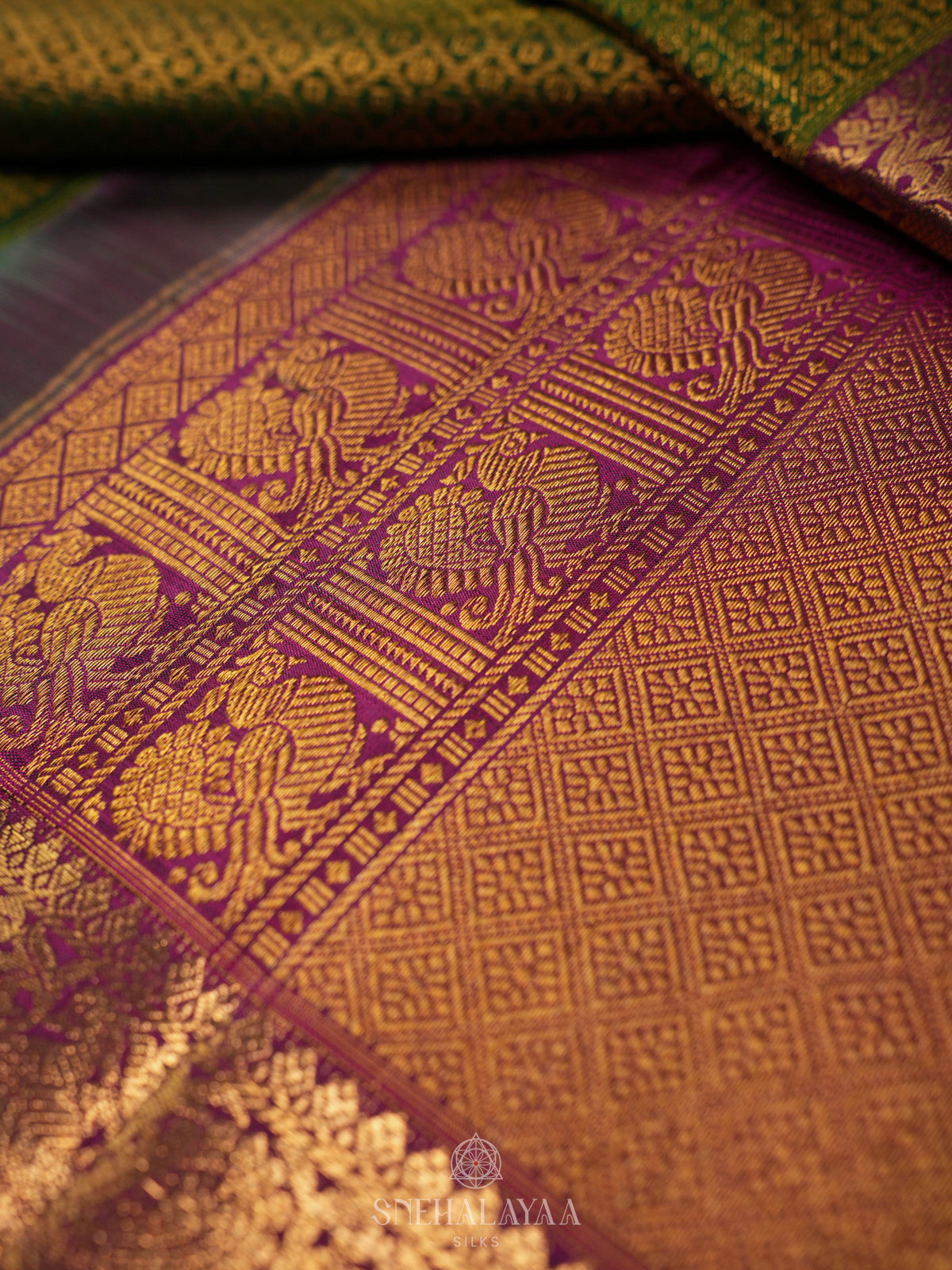 Olive Green Kanjivaram Silk Saree