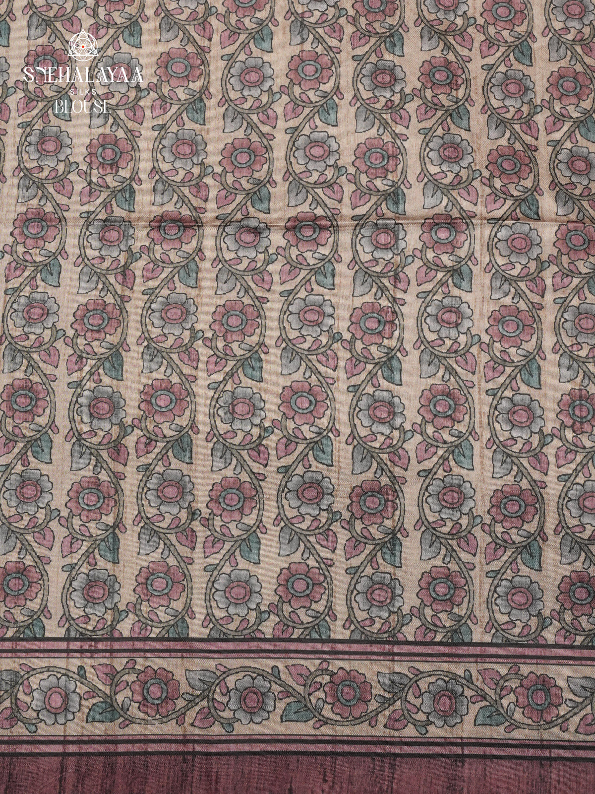 Brown Tussar Embroidery Saree