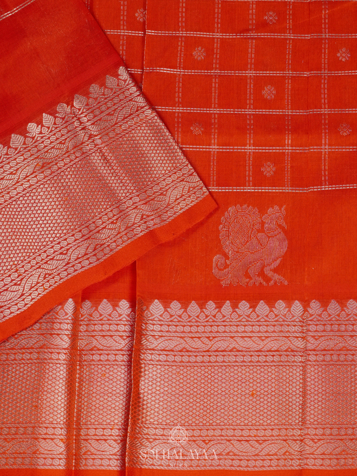 Orange Mangalagiri Kuppadam Silk Cotton Saree