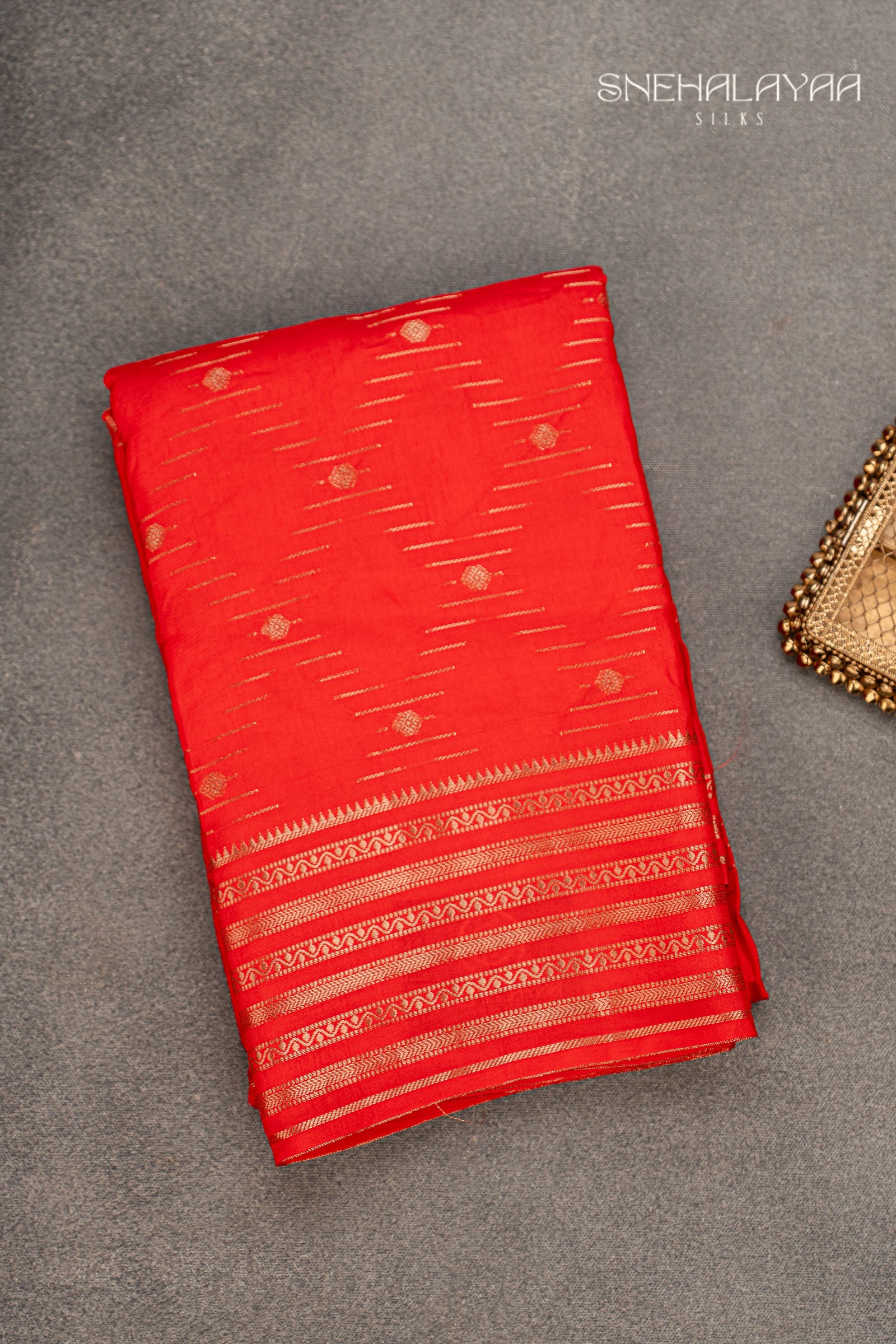 Rose Red Chinon Silk Saree