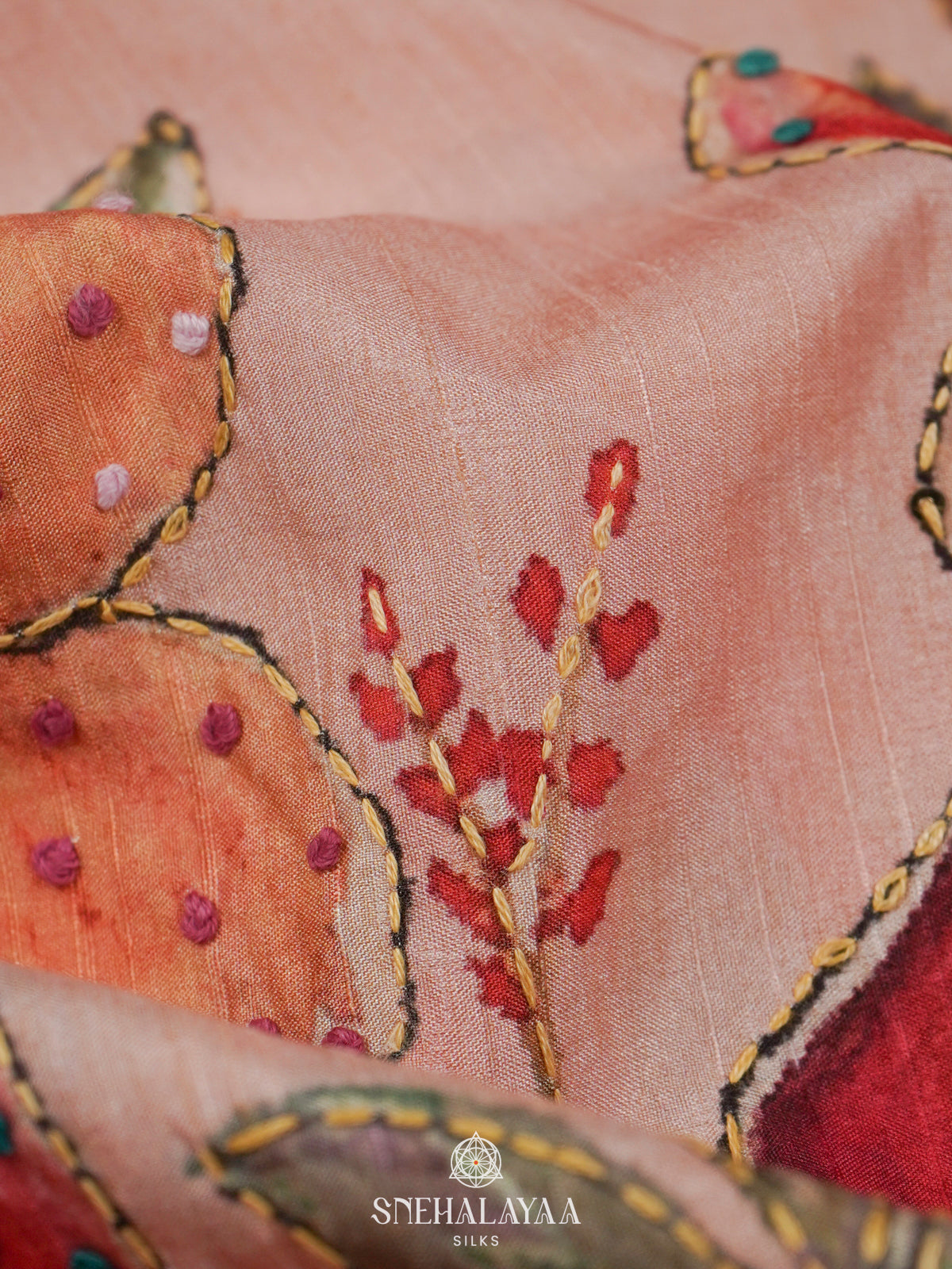 Pale Pink Tussar Embroidery Saree