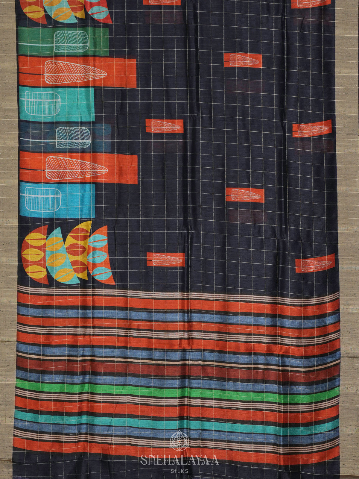 Navy Blue Tussar Saree