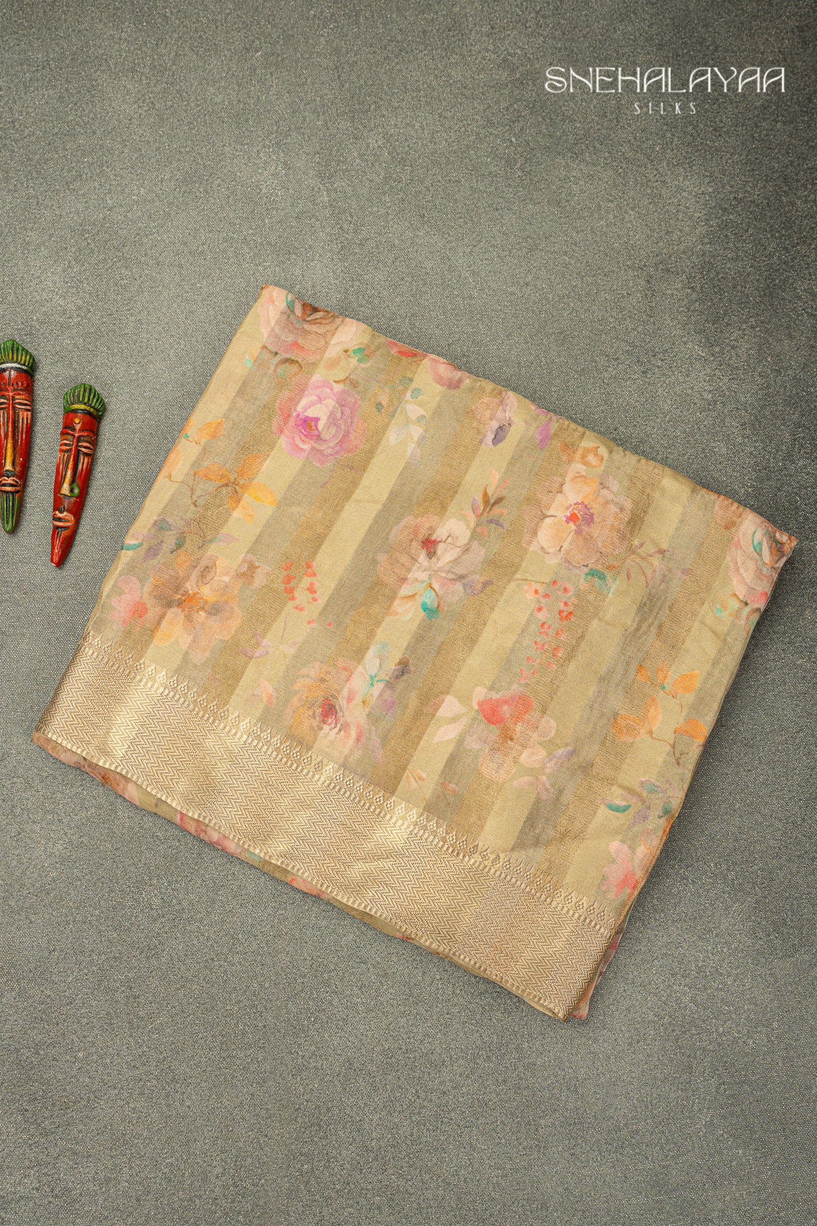 Olive Green Banaras Crepe Saree