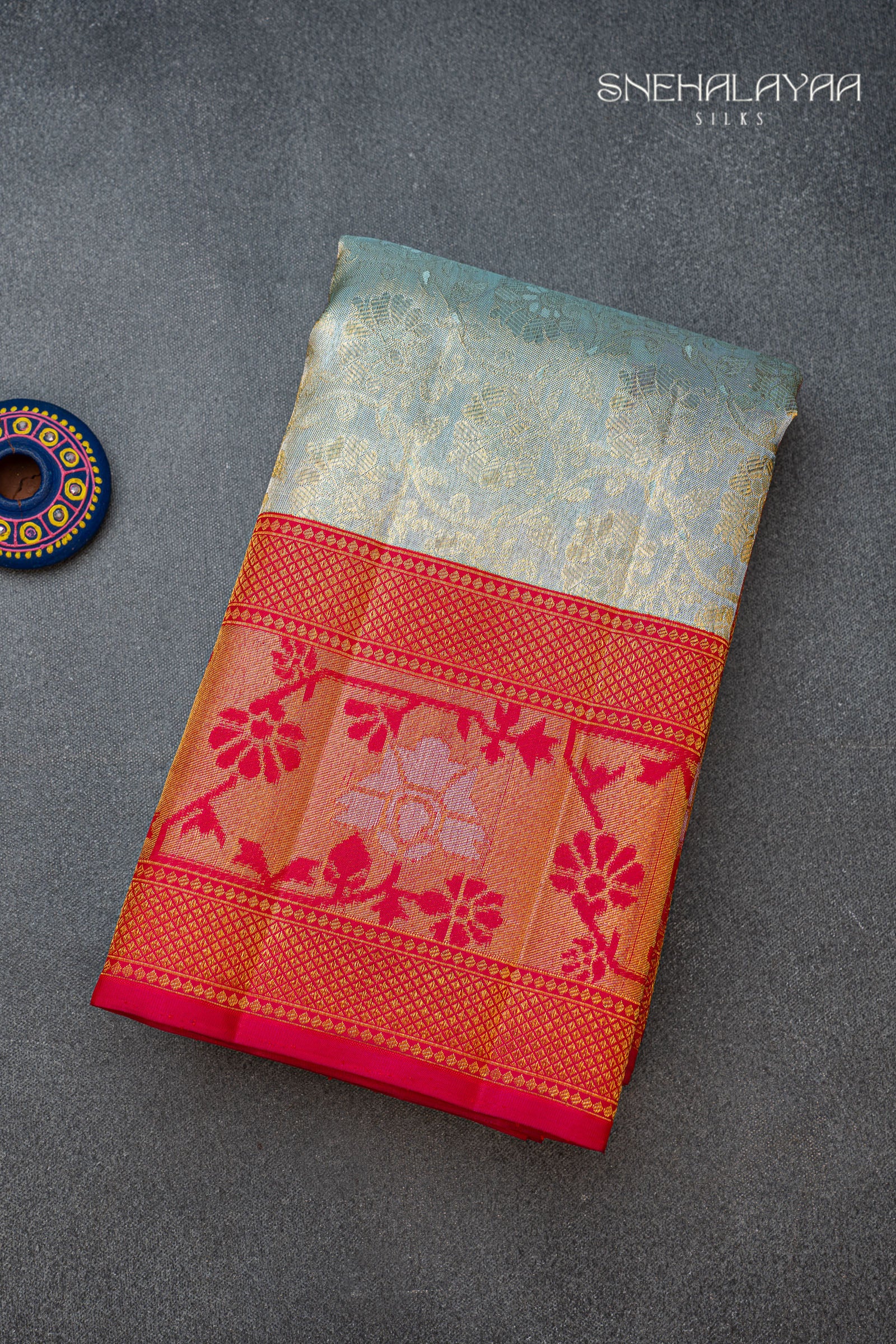 Sky Blue Kancheevaram Tissue Silk Saree