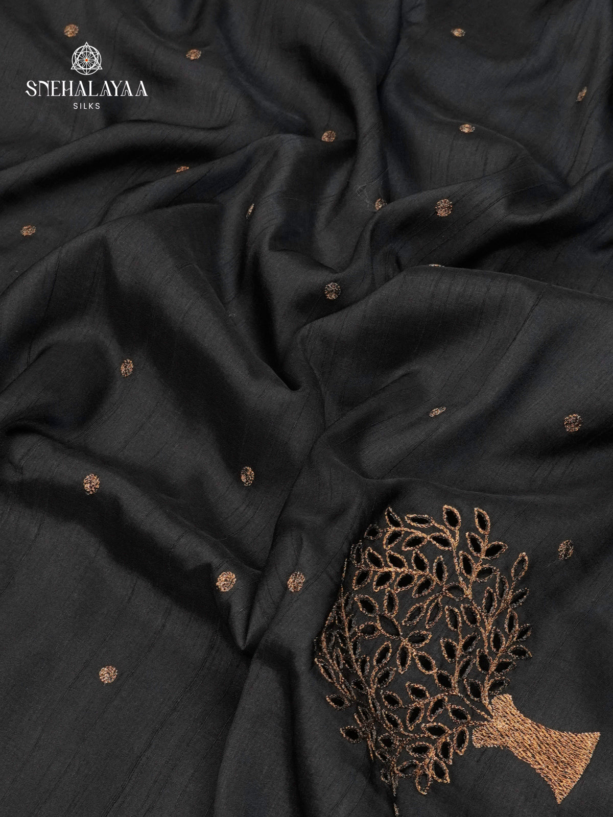 Black Soft Tussar Embroidery Saree