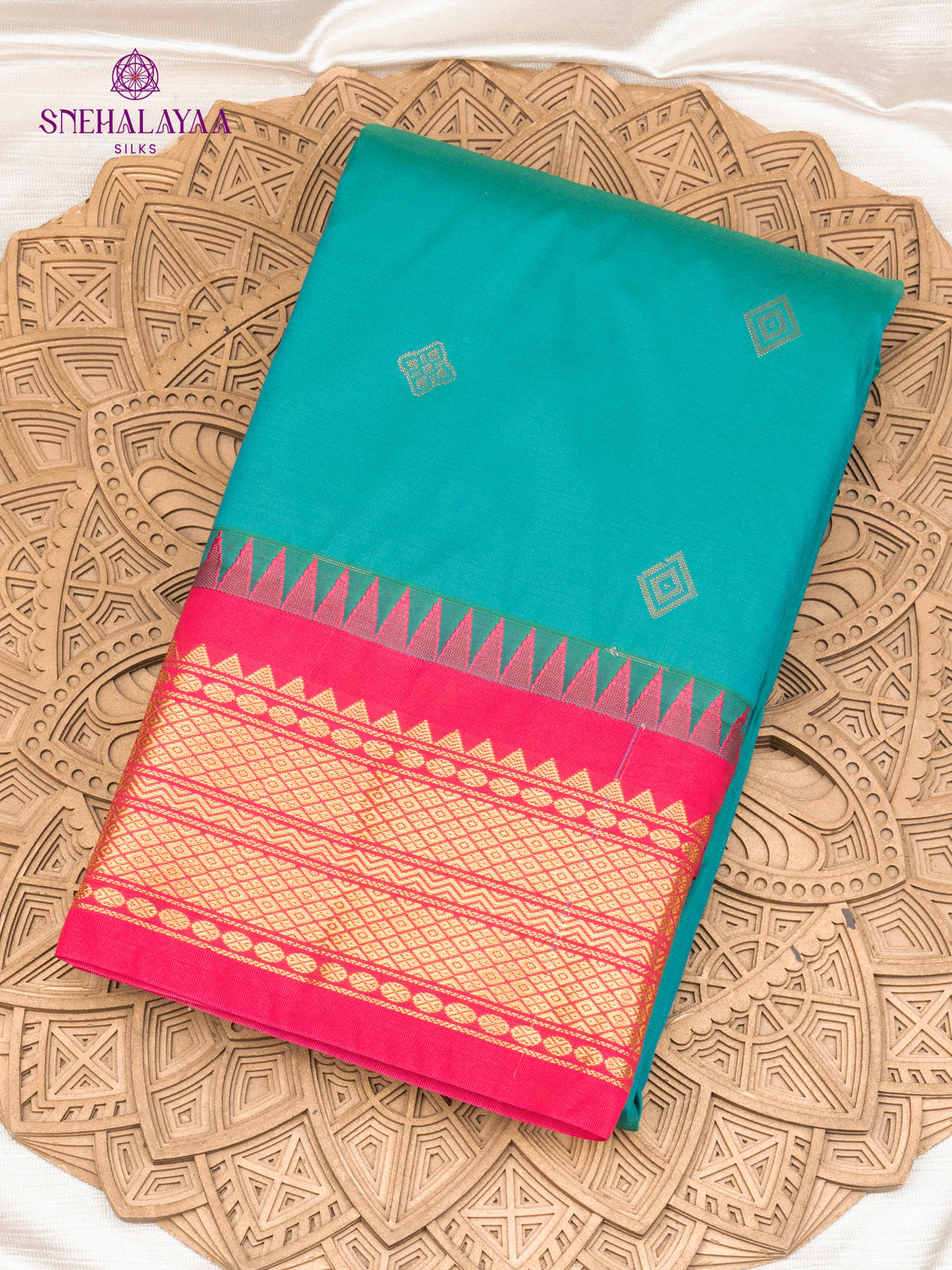 Teal Blue Gadwal Silk Saree