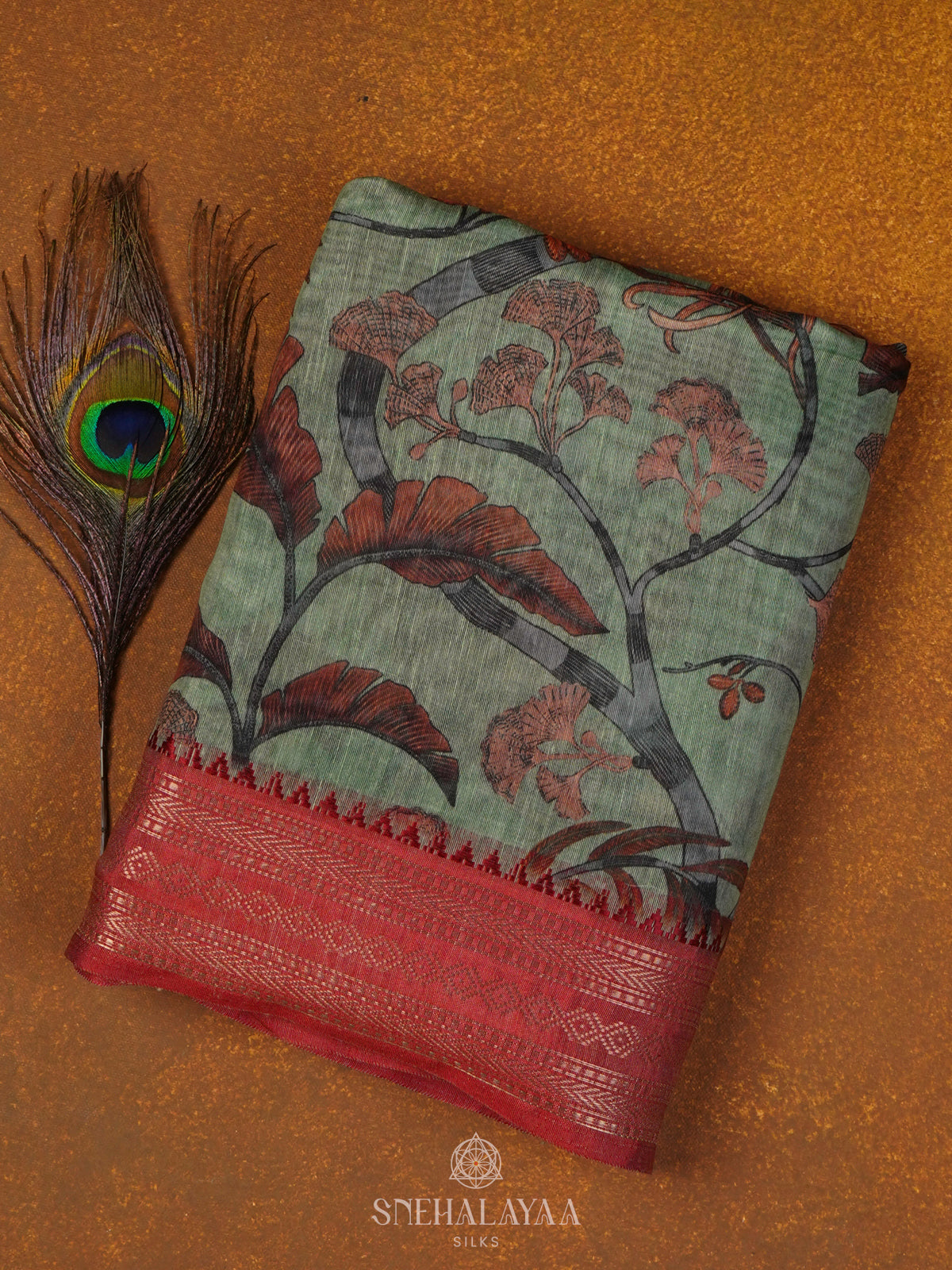 Grey Printed Linen Saree