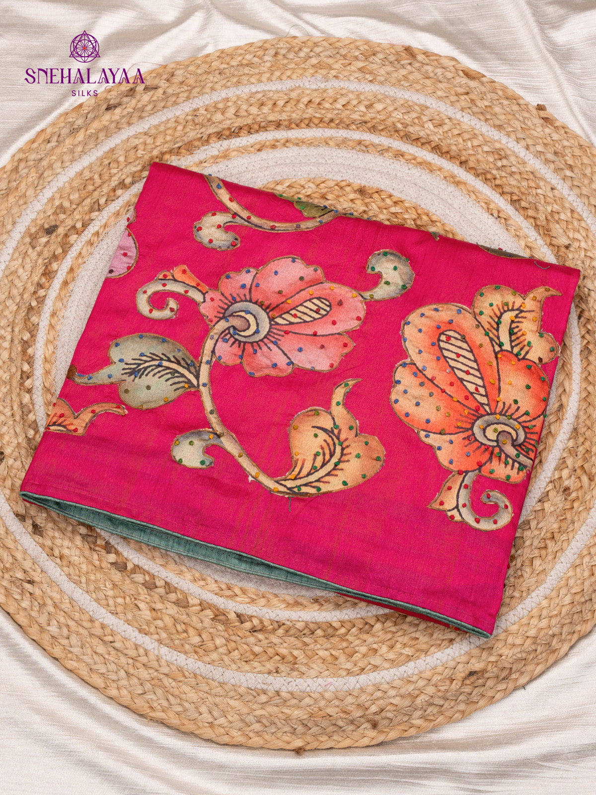 Pink raw Silk Embroidery Saree