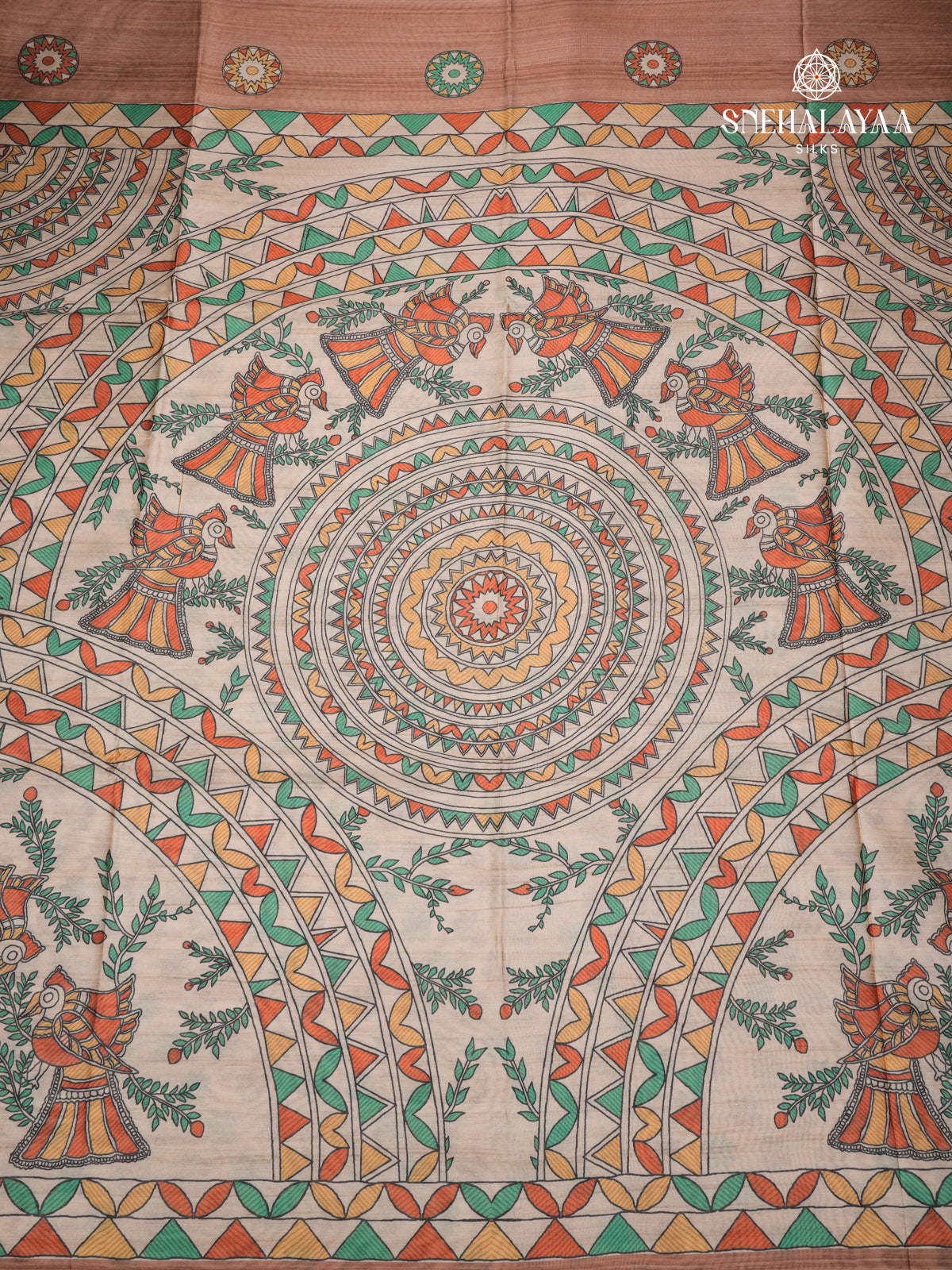 Brown Madhubani Printed Saree