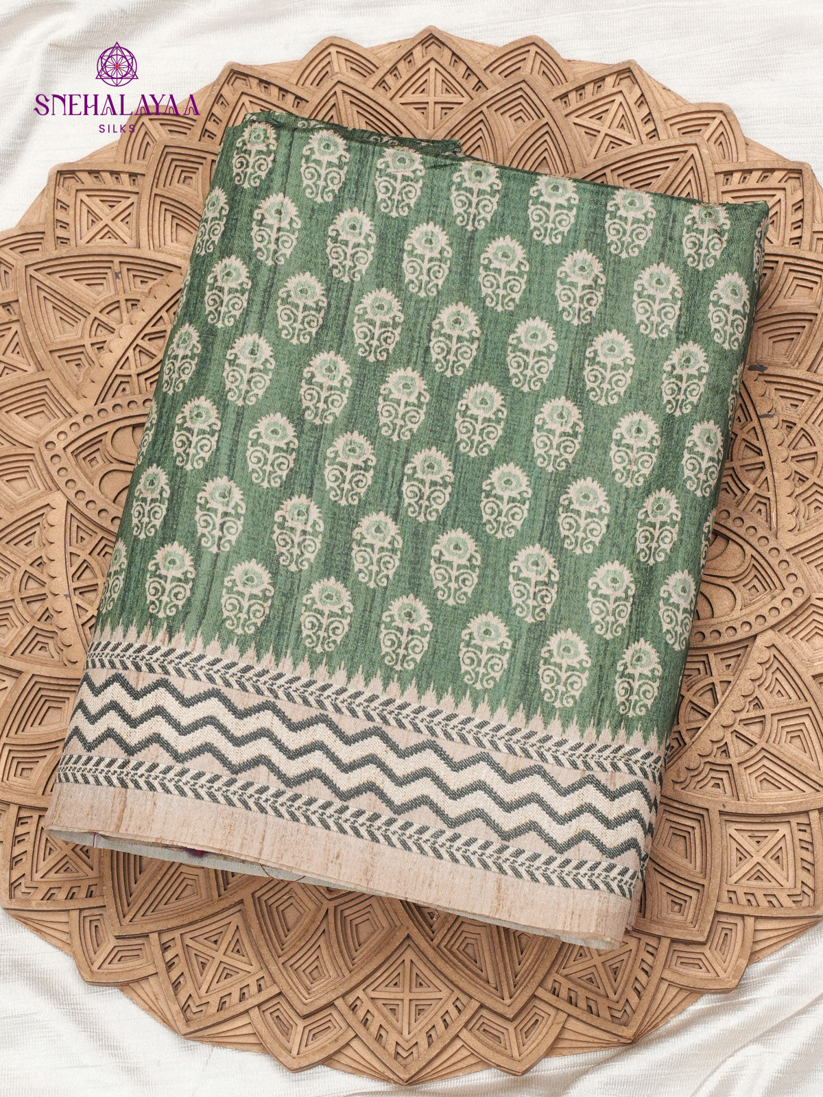 Olive Green Tussar Embroidery Saree