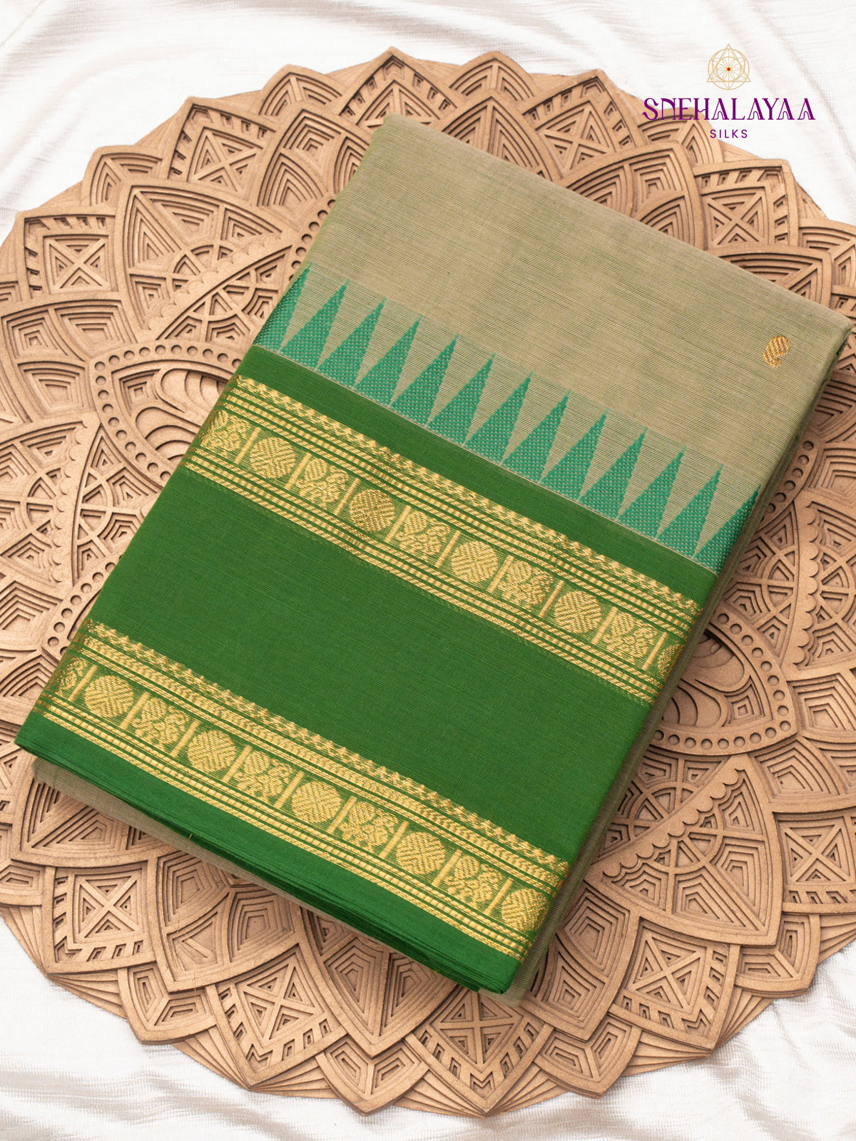 Greenish Grey Khadi Cotton Saree