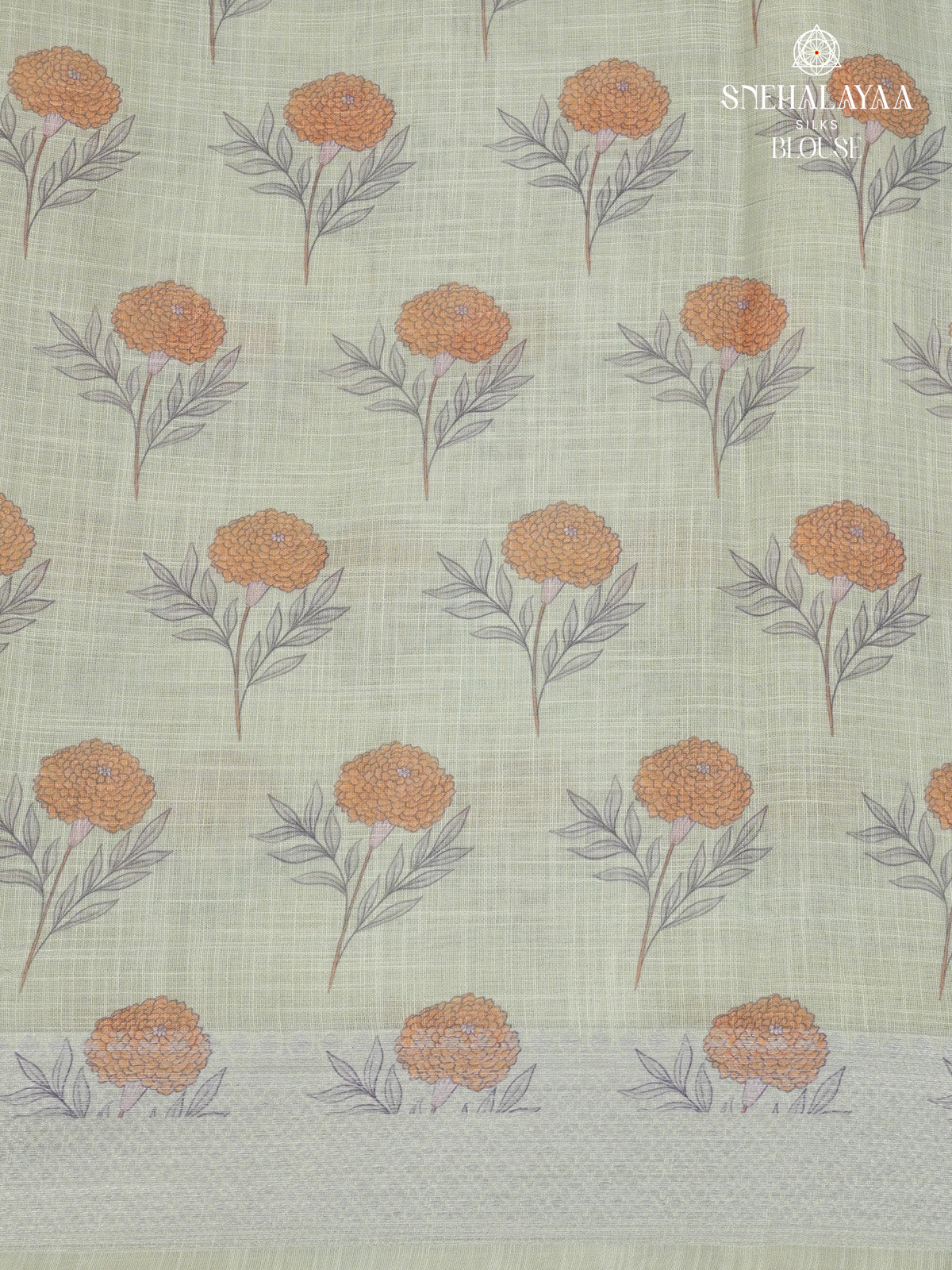 Pastel Green Printed Linen Saree