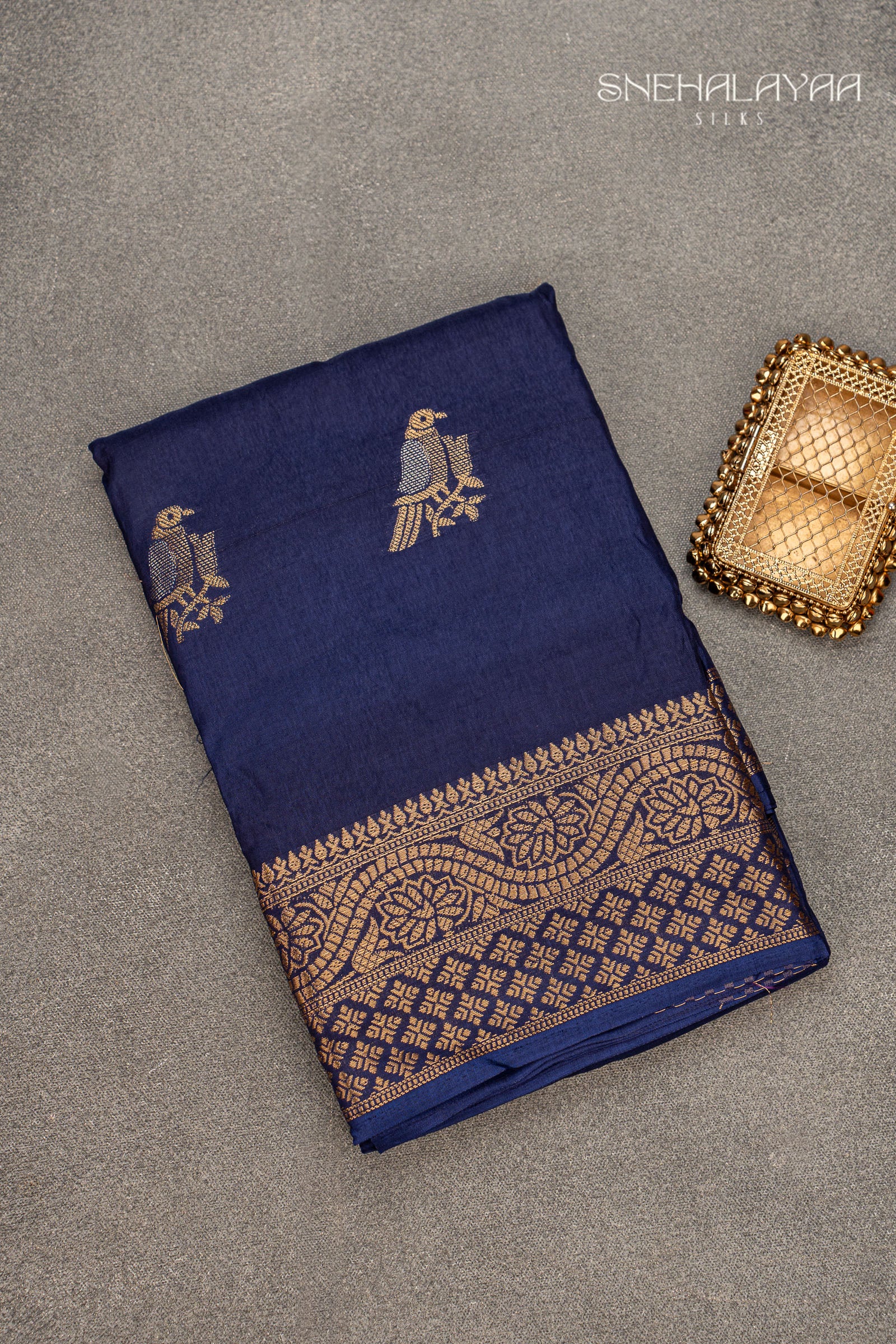 Indigo Blue Chinon Silk Saree