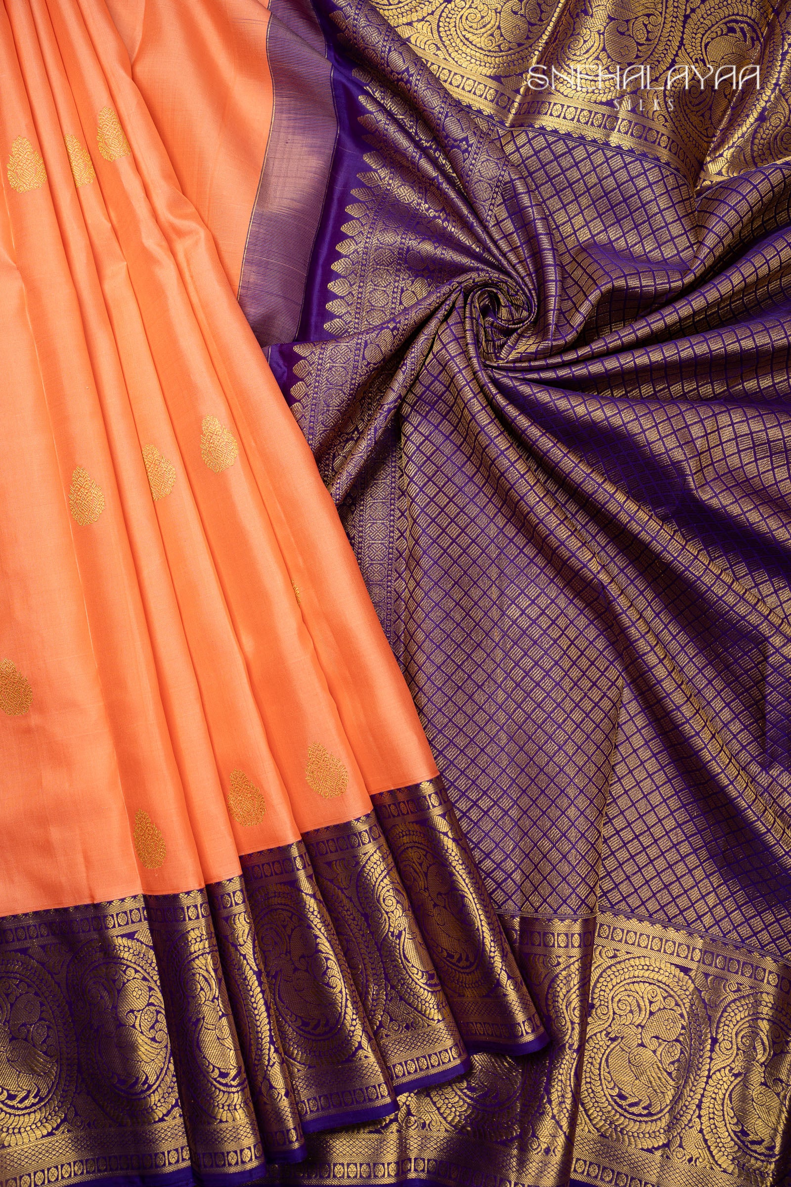 Peach Pink Kancheevaram Silk Saree