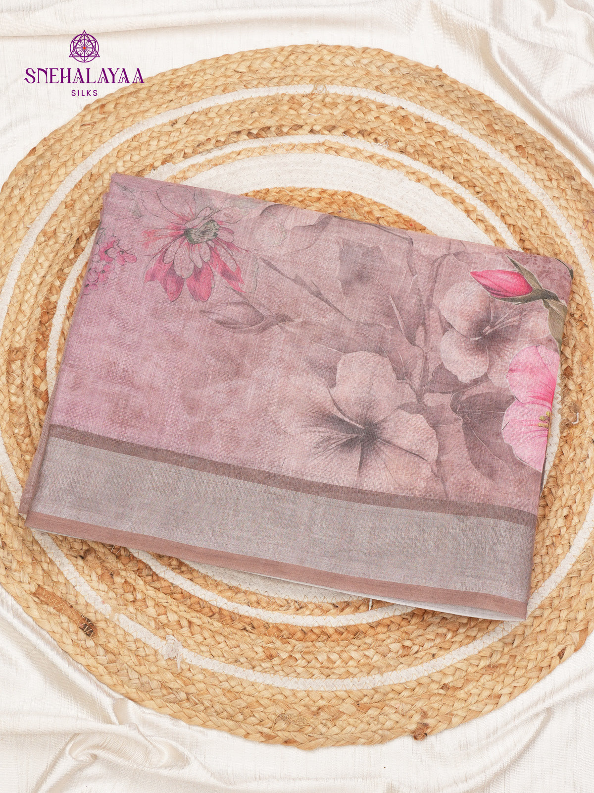 Pastel Brown Printed Linen Saree