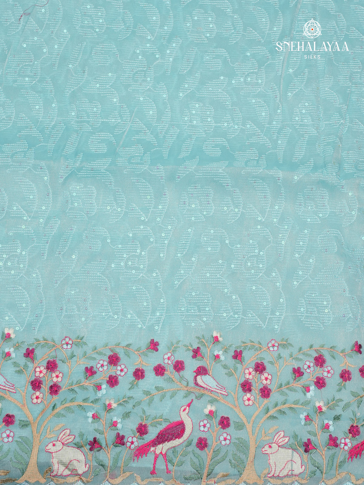 Sky Blue Embroidery Designer Saree