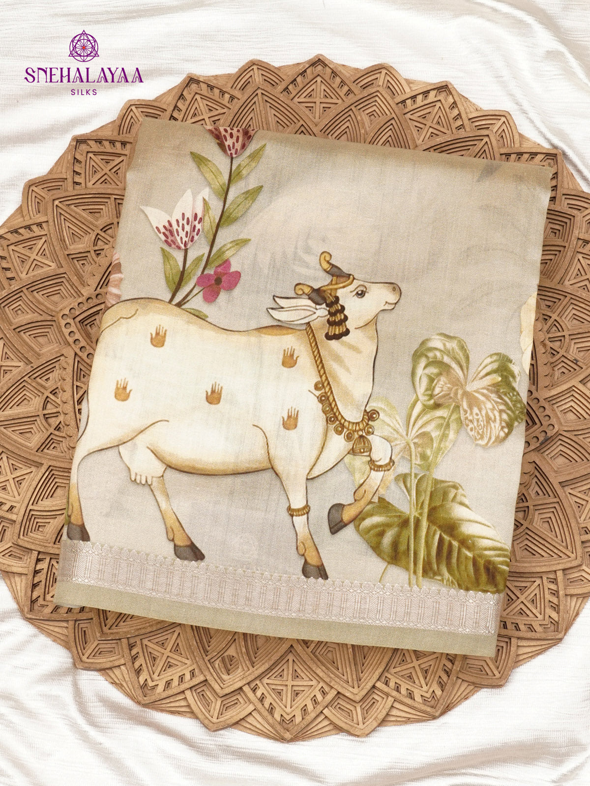 Beige Chiniya Silk Saree