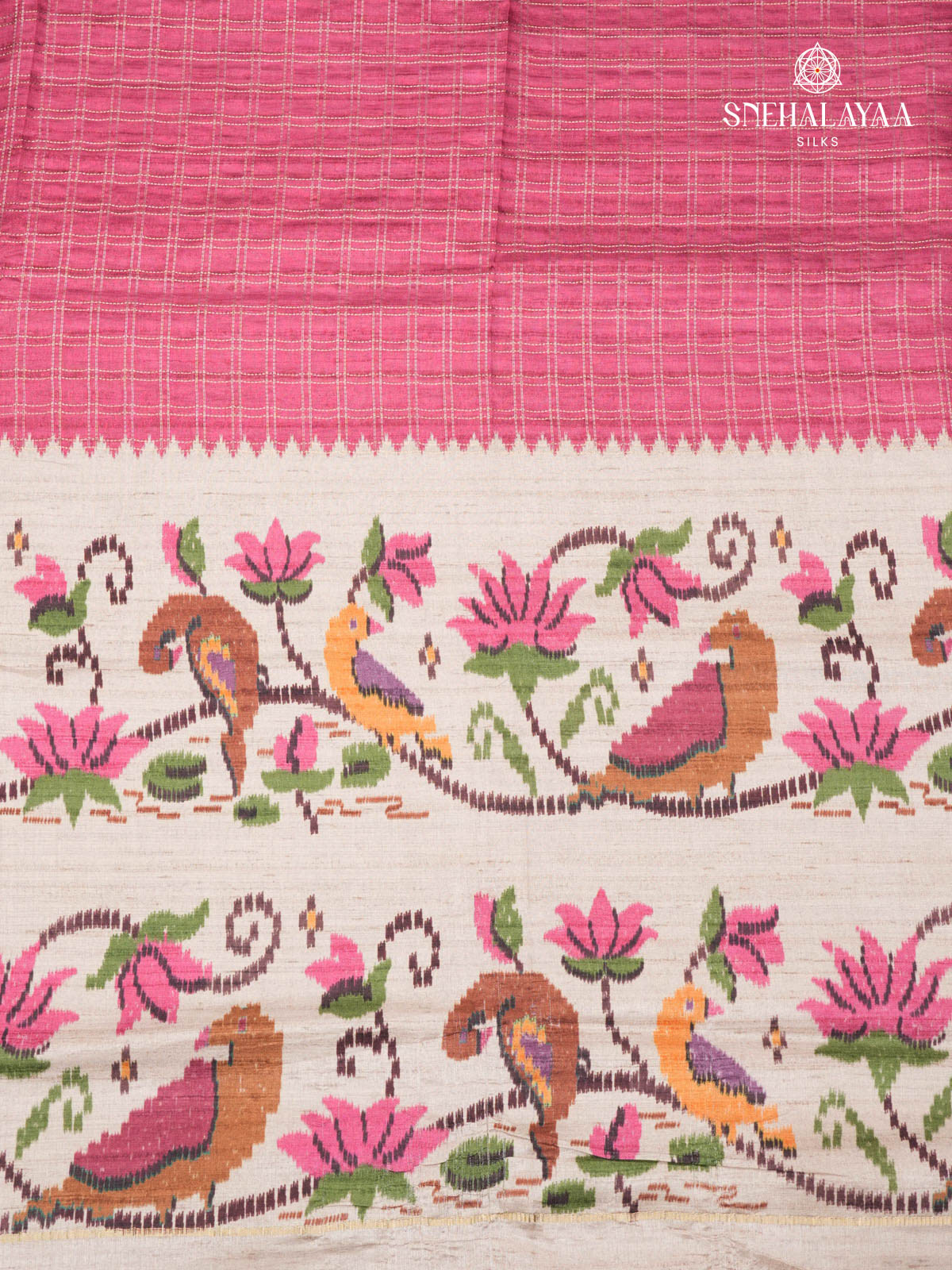 Pink Floral Printed Tussar Saree