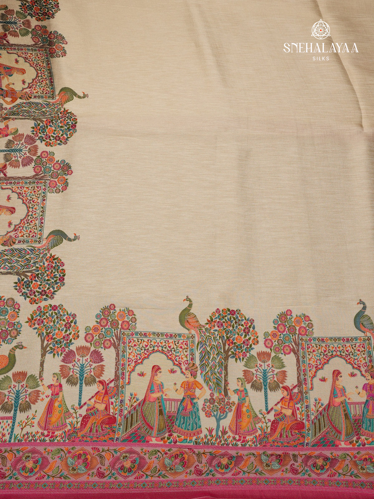 Cream Banaras Silk Saree