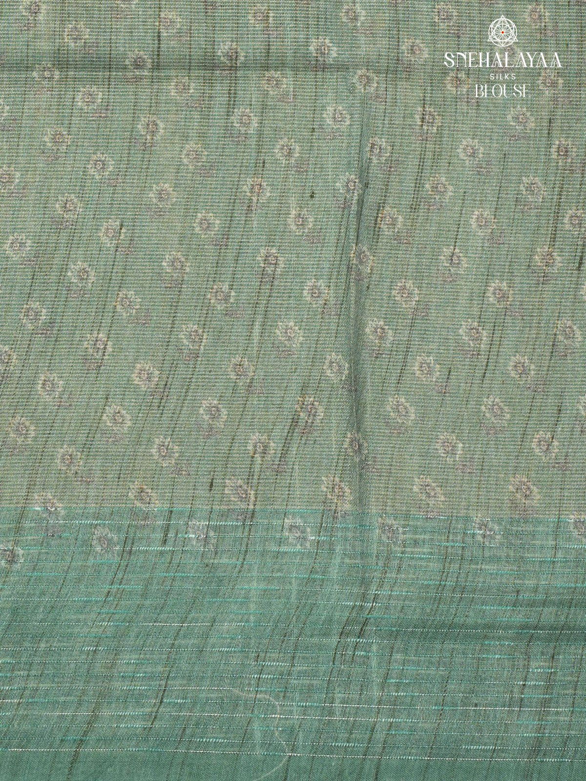Teal Green Floral Printed Tussar Saree
