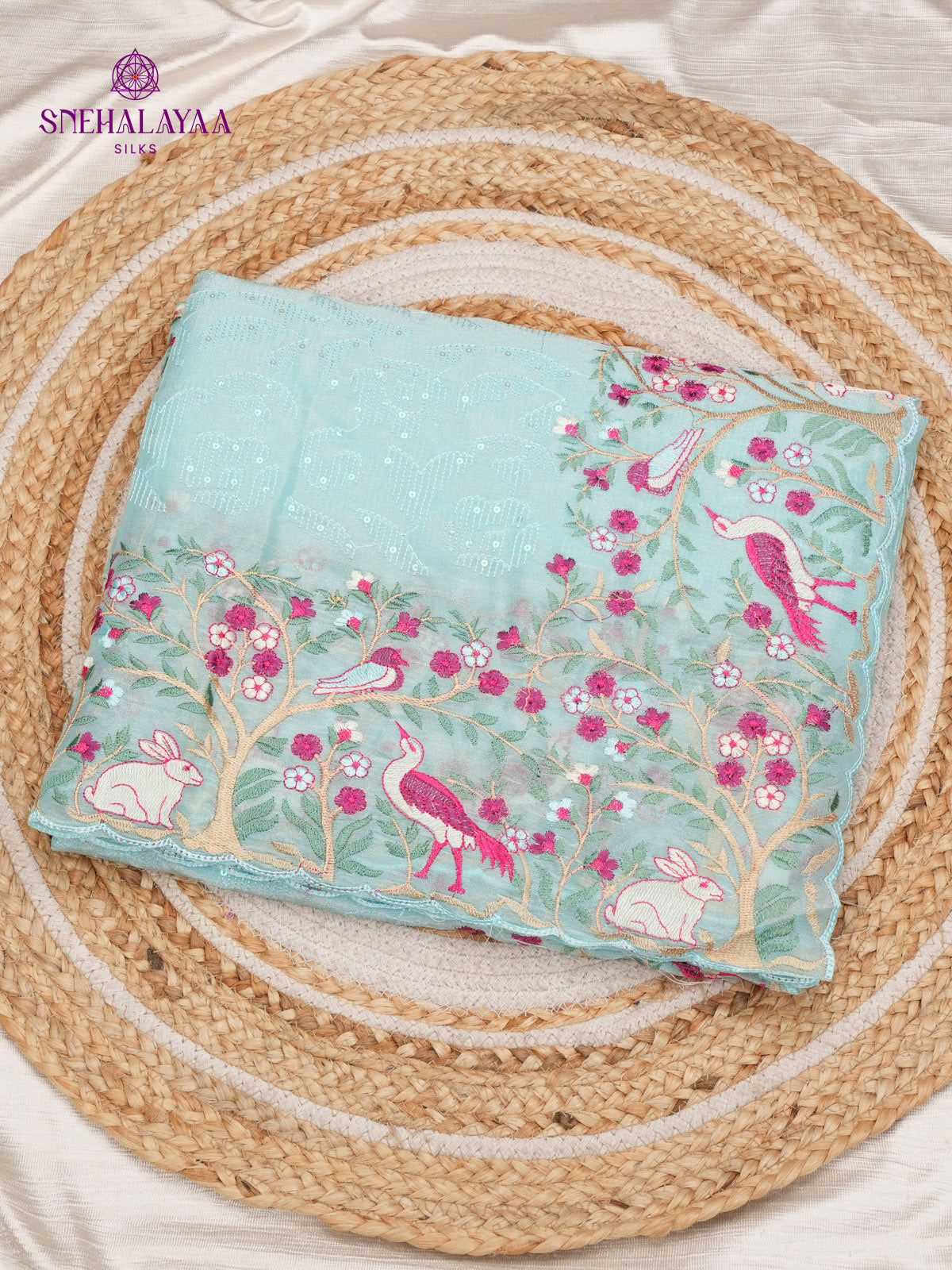 Sky Blue Embroidery Designer Saree