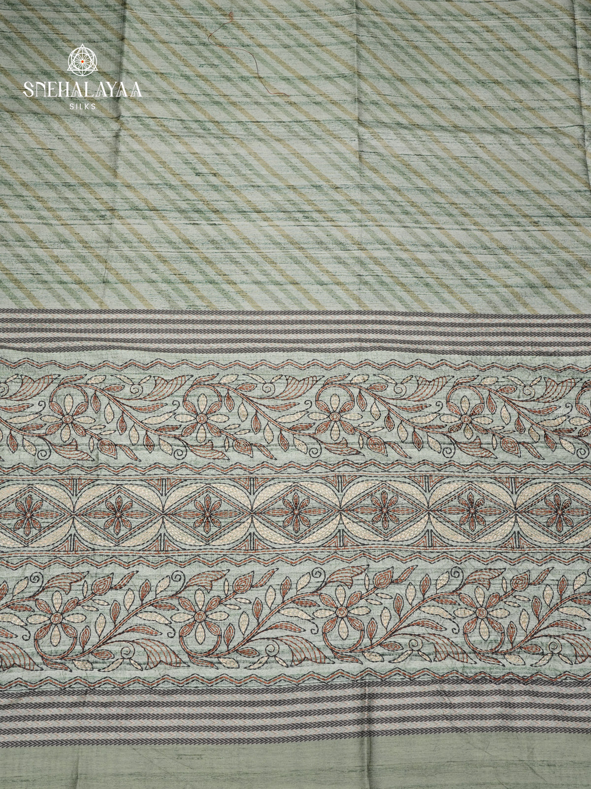 Pastel Green Tussar Embroidery Saree