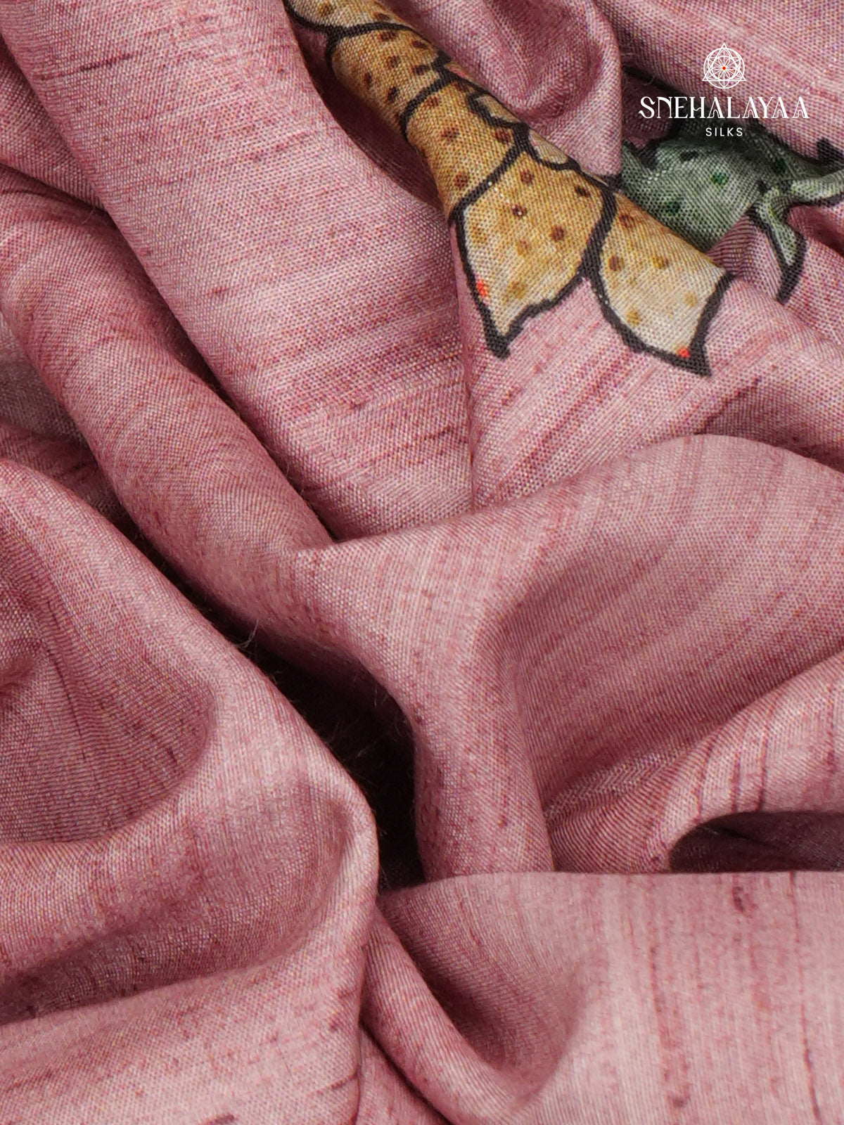 Pink Floral Printed Tussar Saree