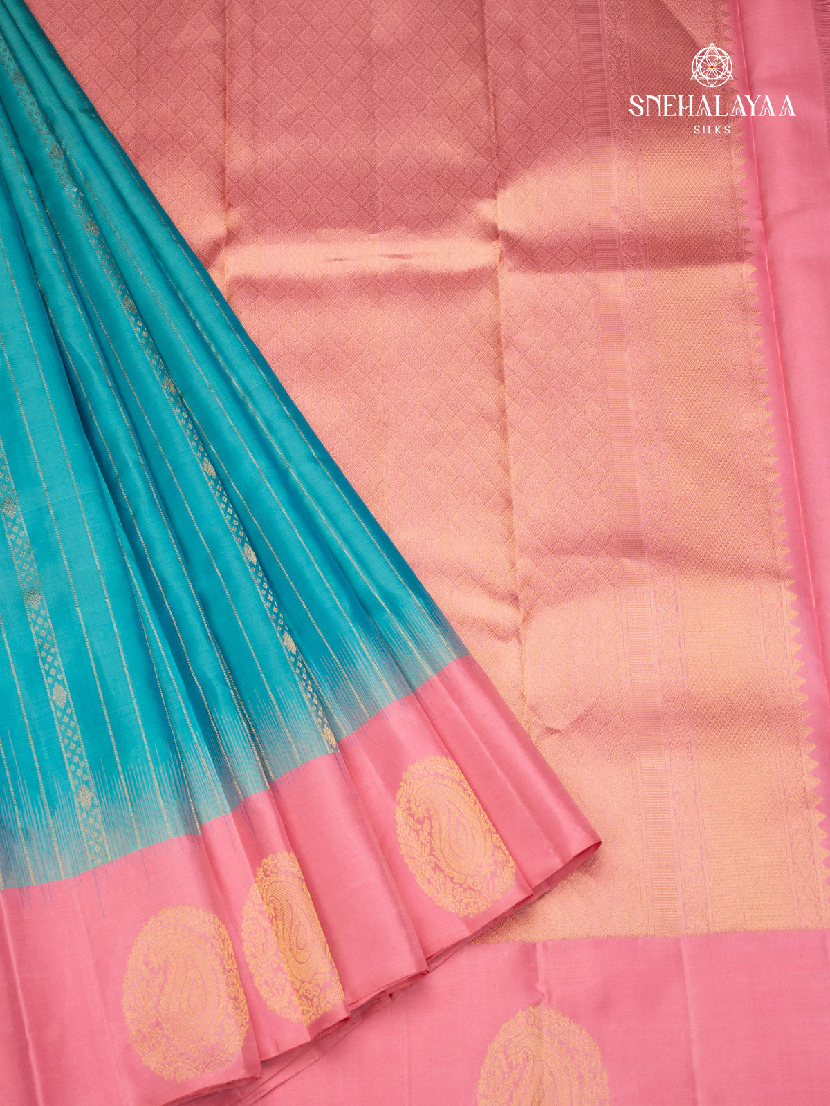 Teal Blue Kanjivaram Silk Saree
