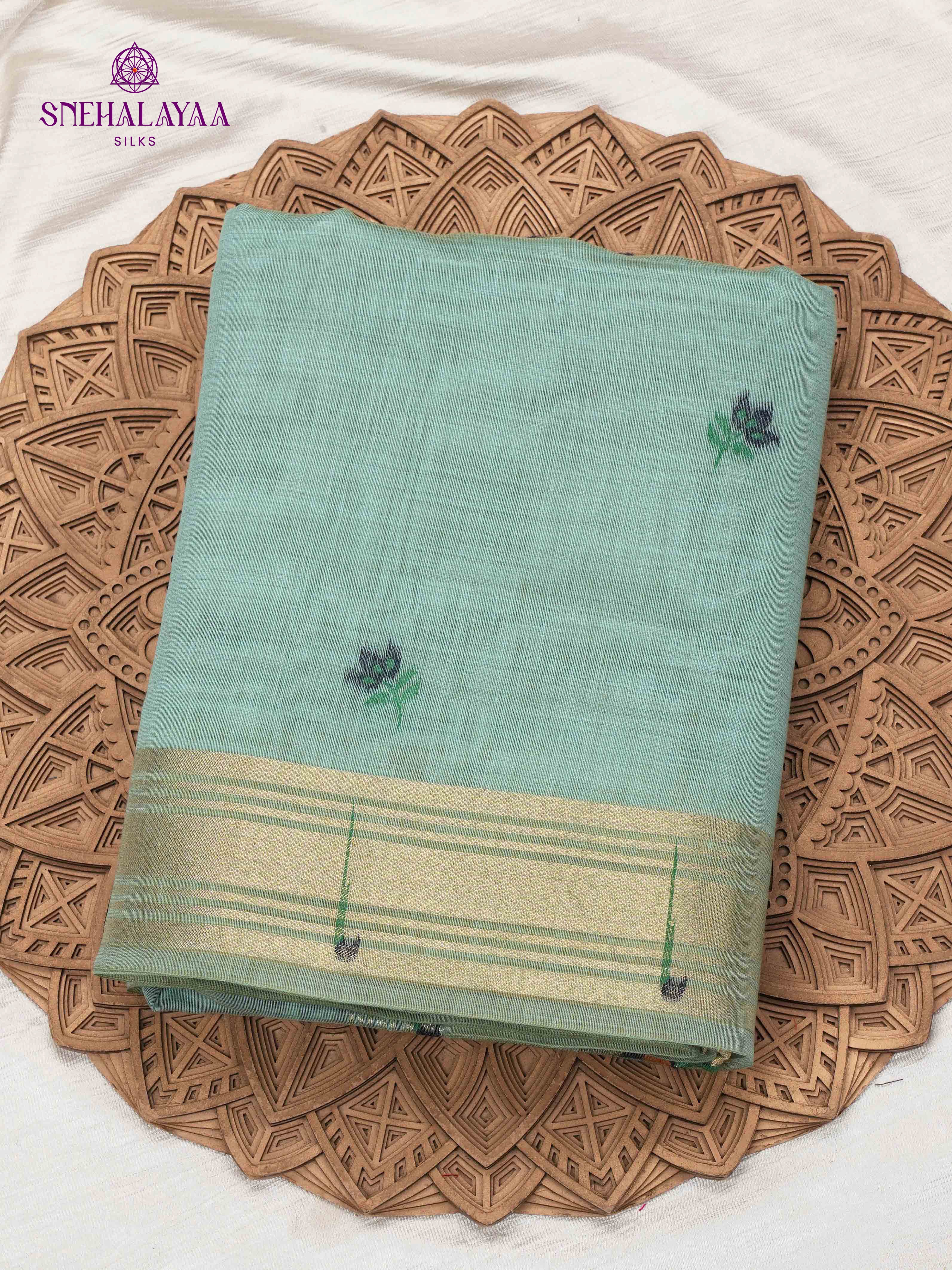 Sky Blue Munga Cotton Saree