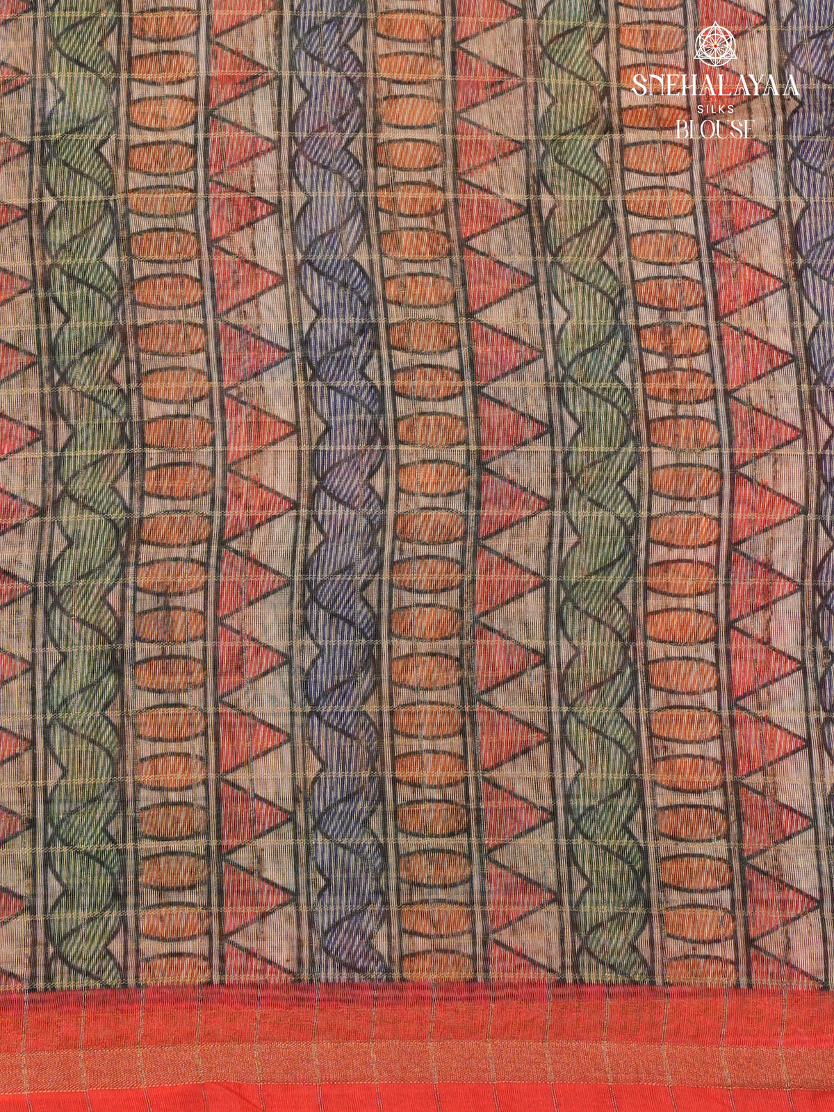 Orange Madhubani Printed Saree