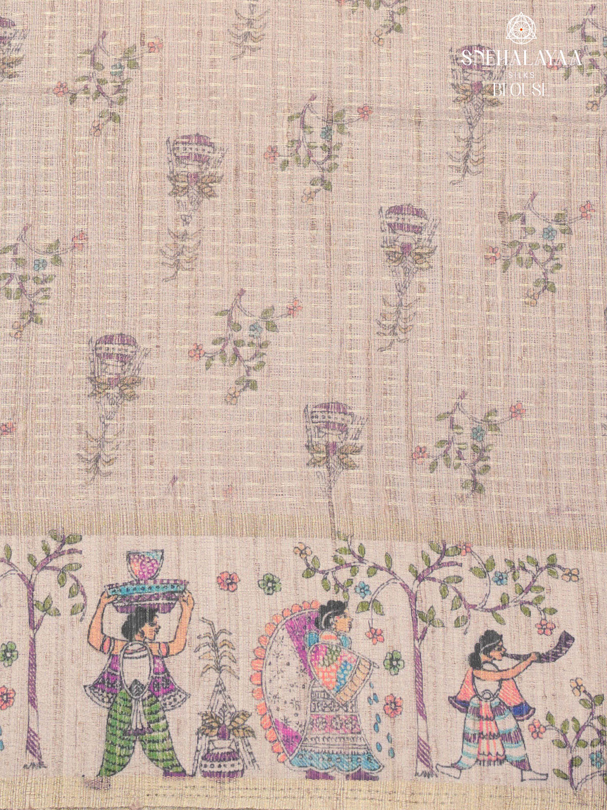 Rich Purple Floral Printed Tussar Saree