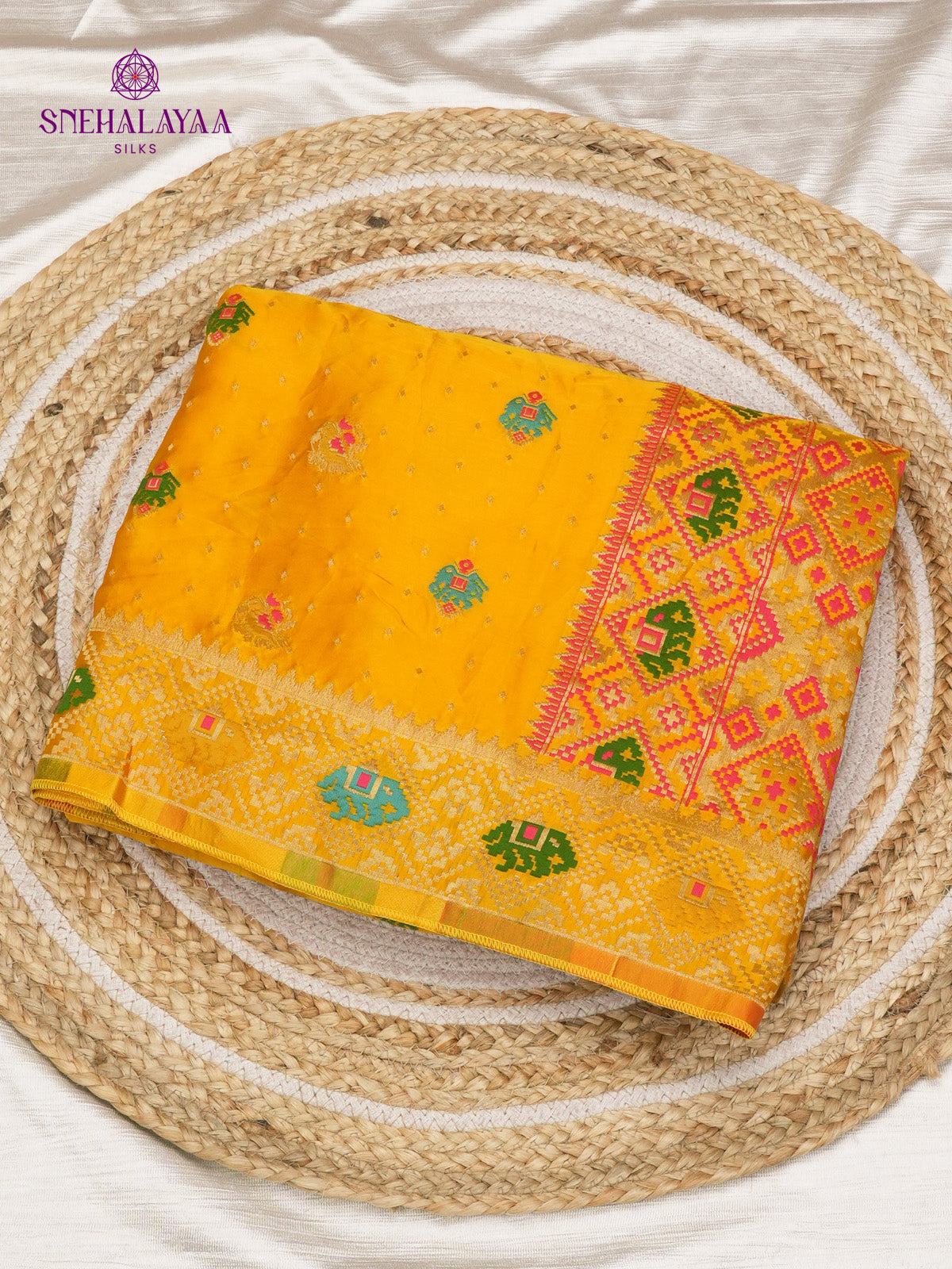 Mango Yellow Semi Banras Silk Saree