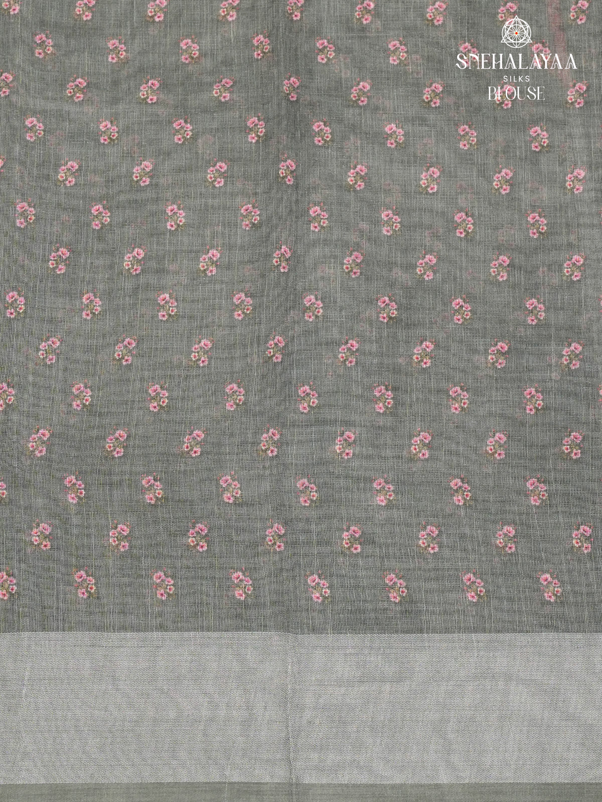 Pastel Grey Printed Linen Saree