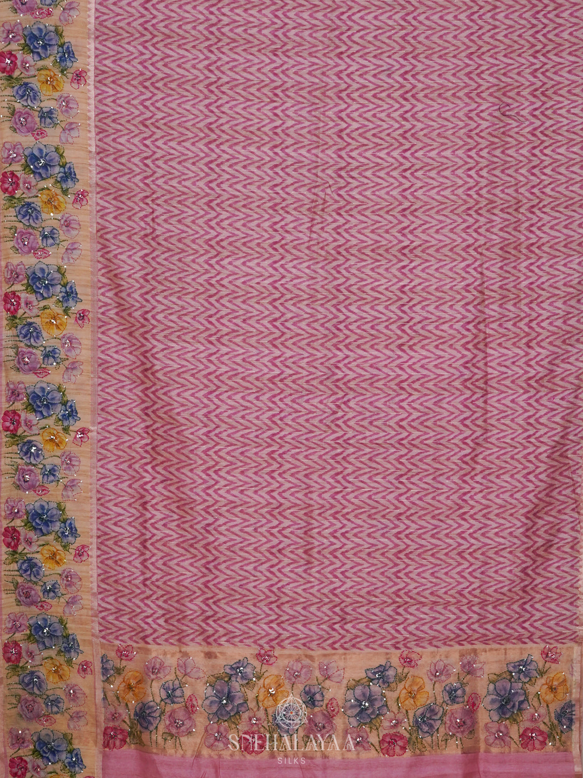 Pink Munga Tussar Embroidery Saree