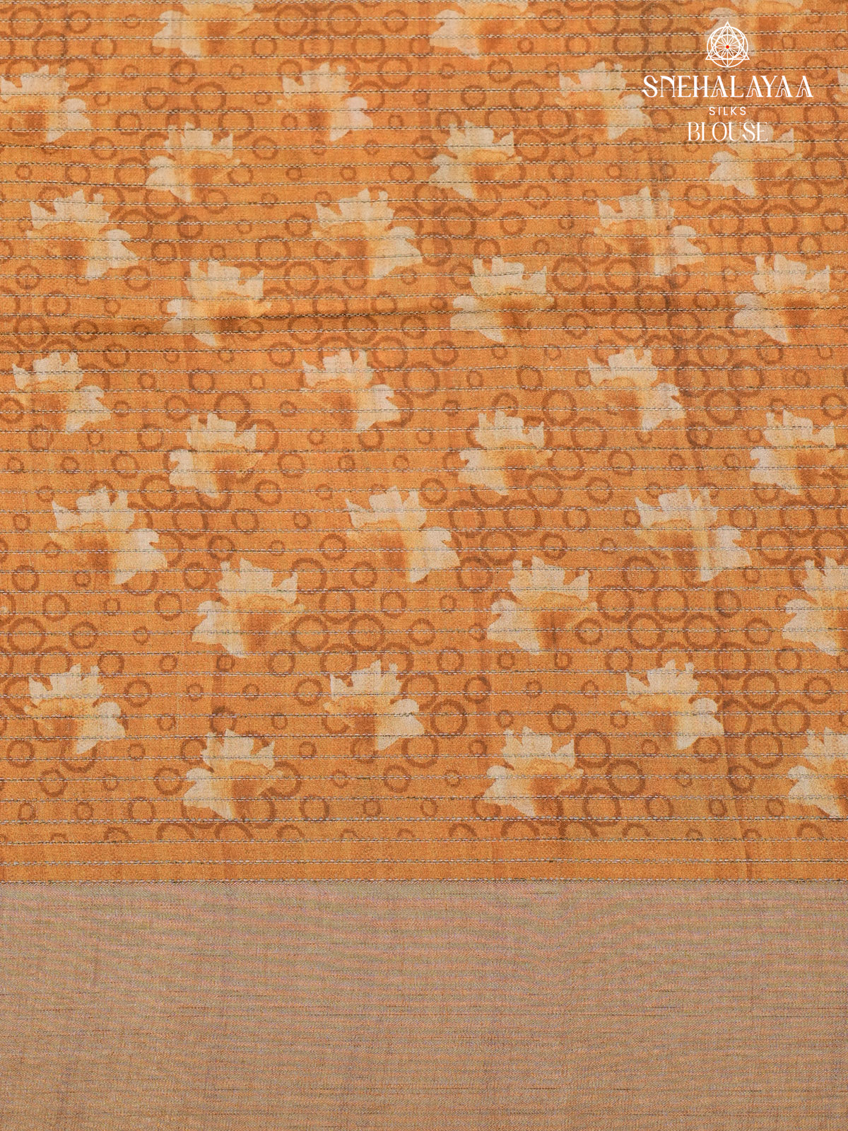 Orange Floral Printed Tussar Saree