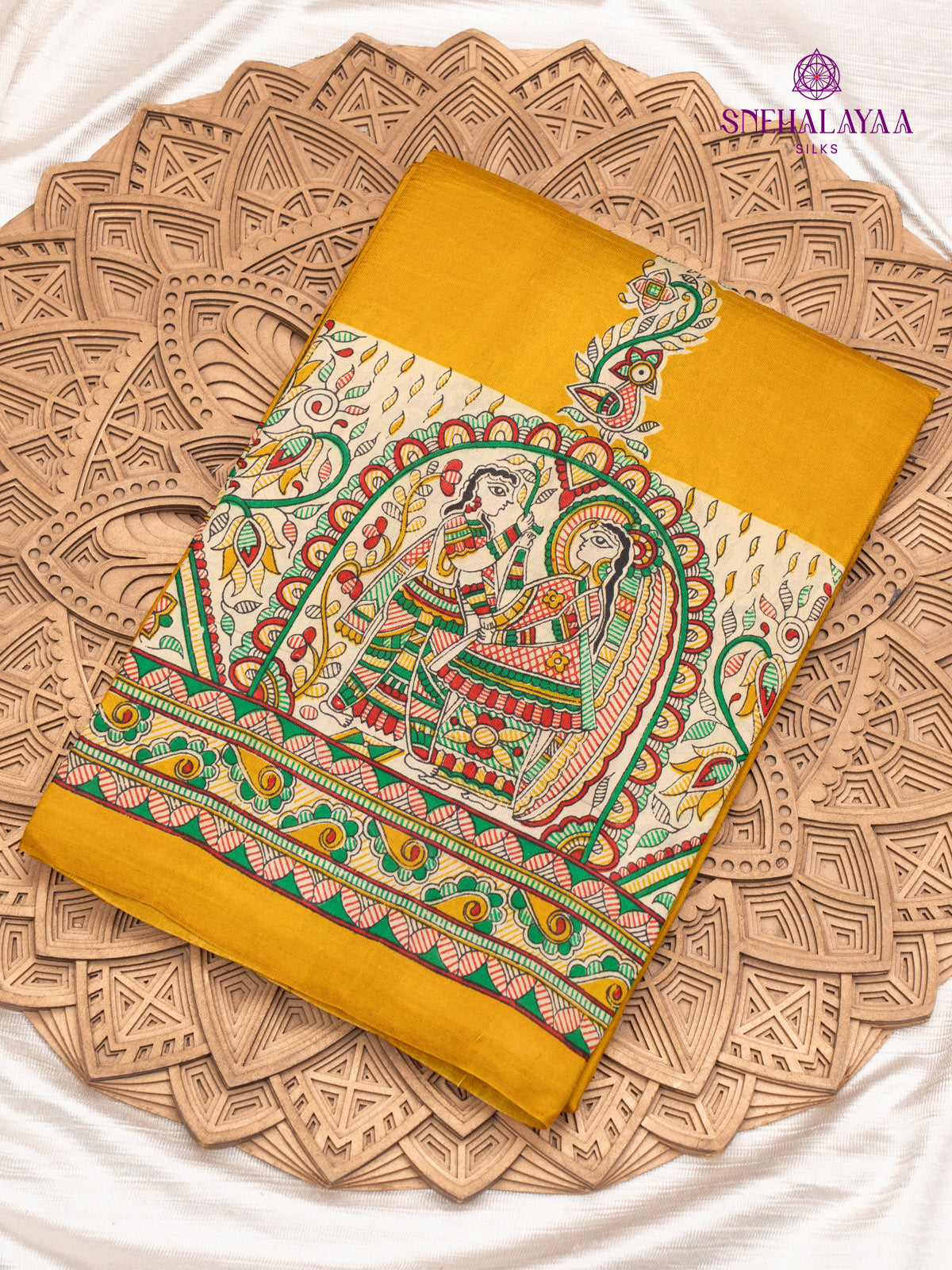 Yellow Printed Tussar Saree