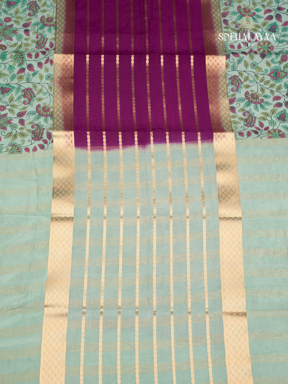 Burgundy Printed Mysore Silk Saree