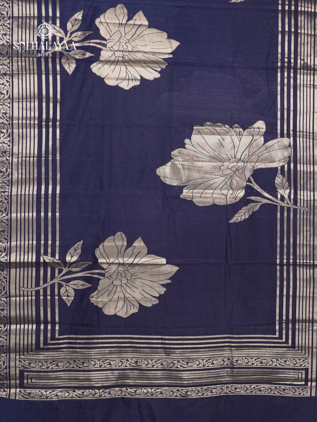 Navy Blue Banaras Silk Saree