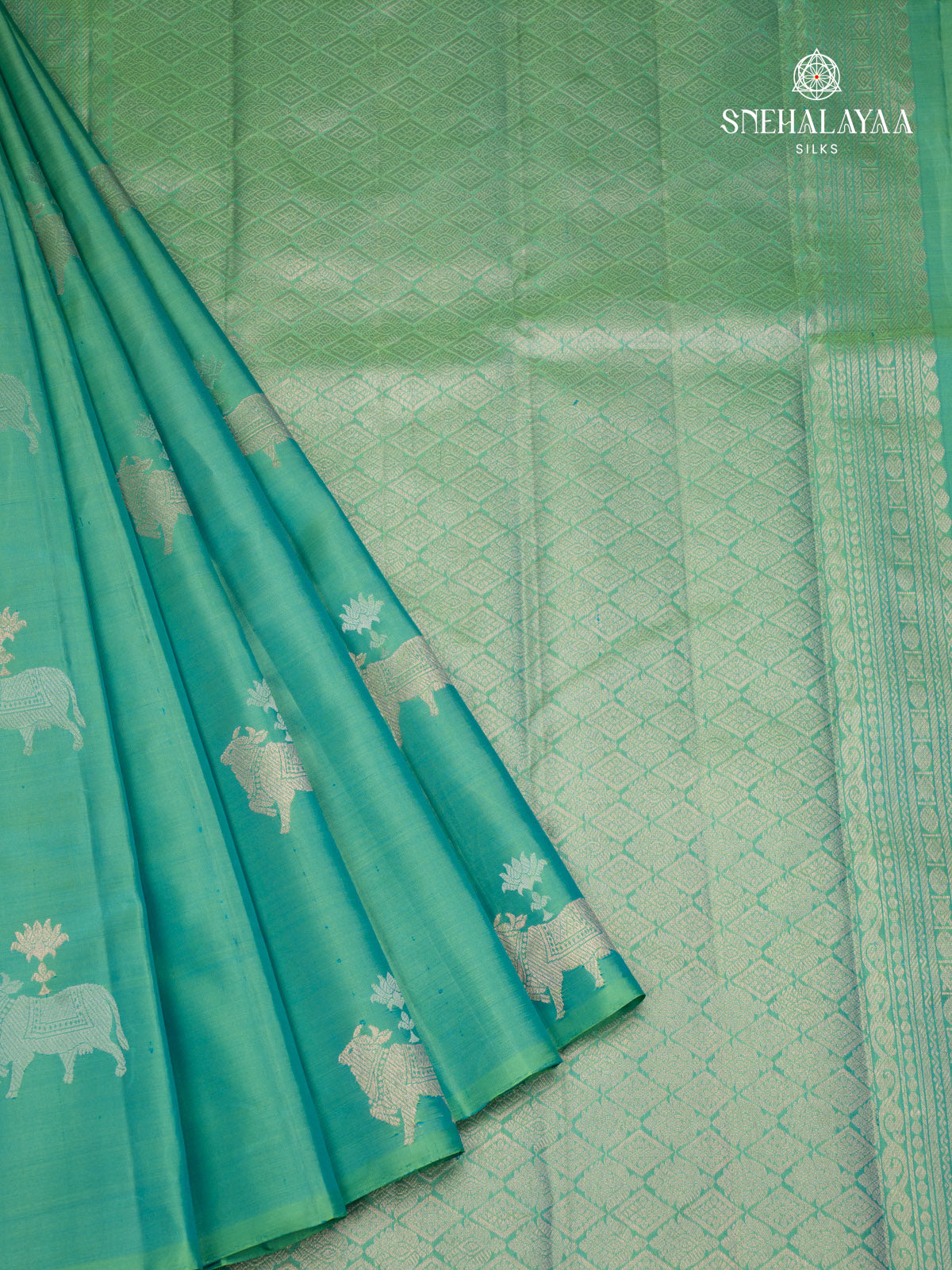 Peacock Blue Kanjivaram Silk Saree