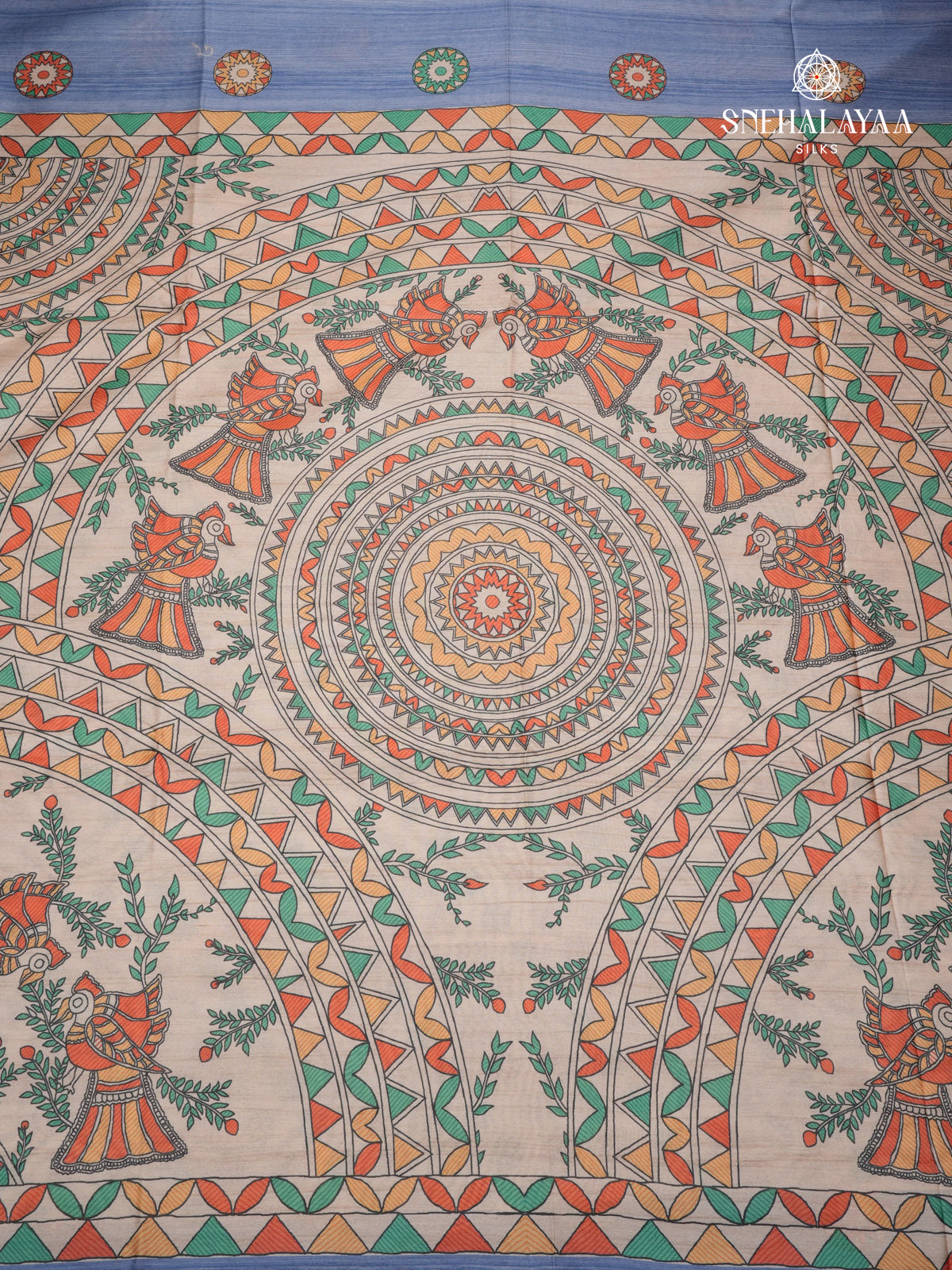 Blue Madhubani Printed Saree