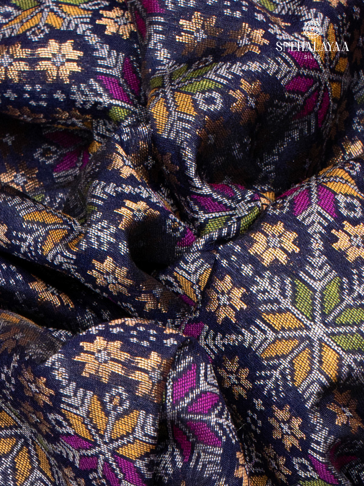 Navy Blue Ikat Silk Saree