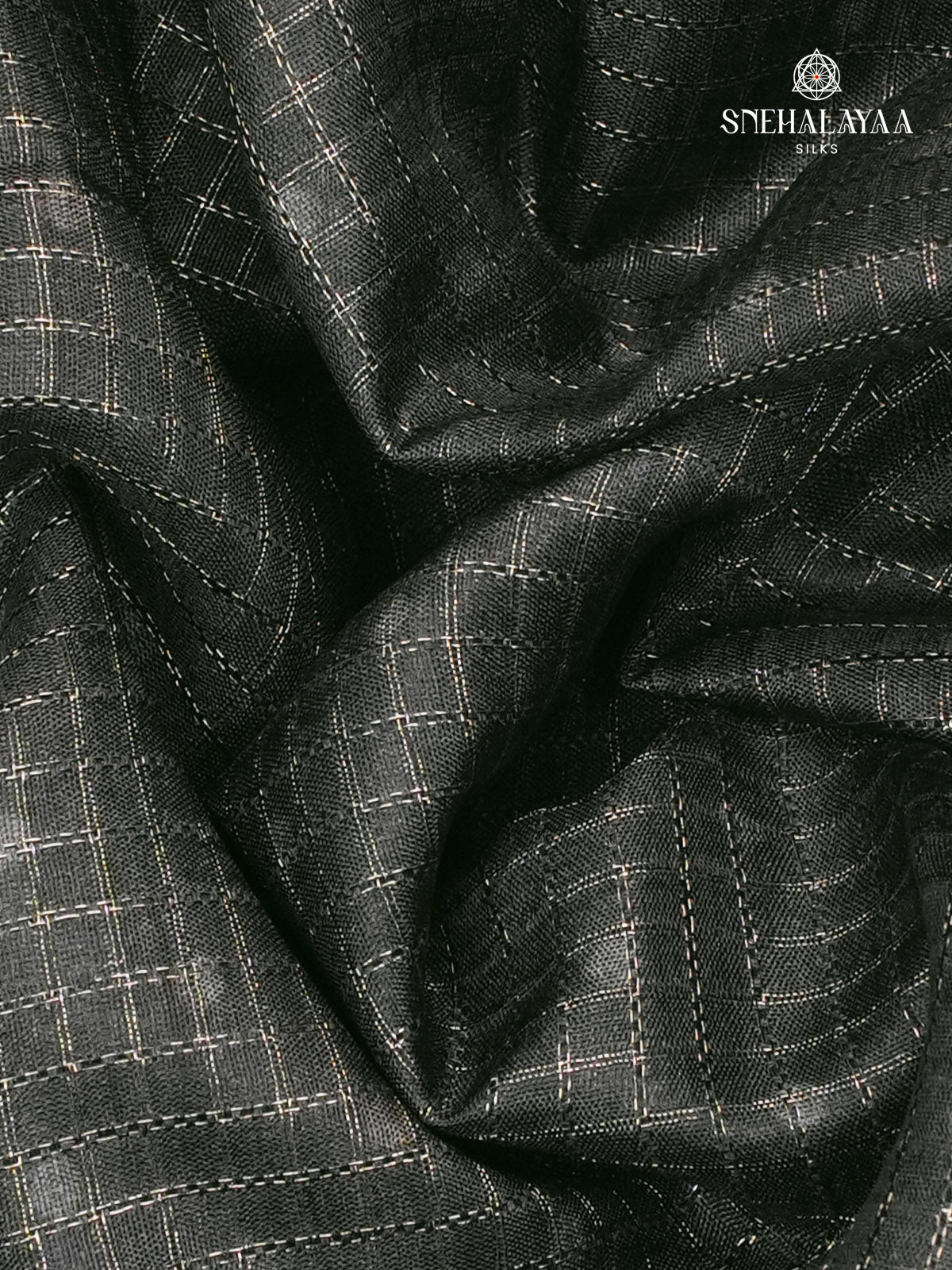 Black Floral Printed Tussar Saree