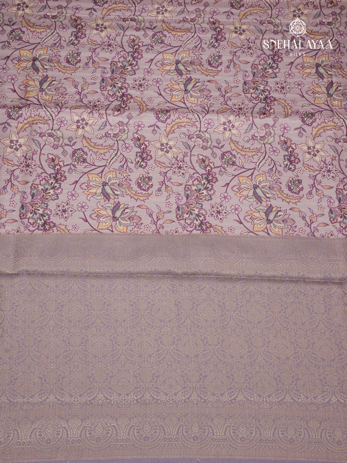 Lavender Floral Printed Tussar Saree