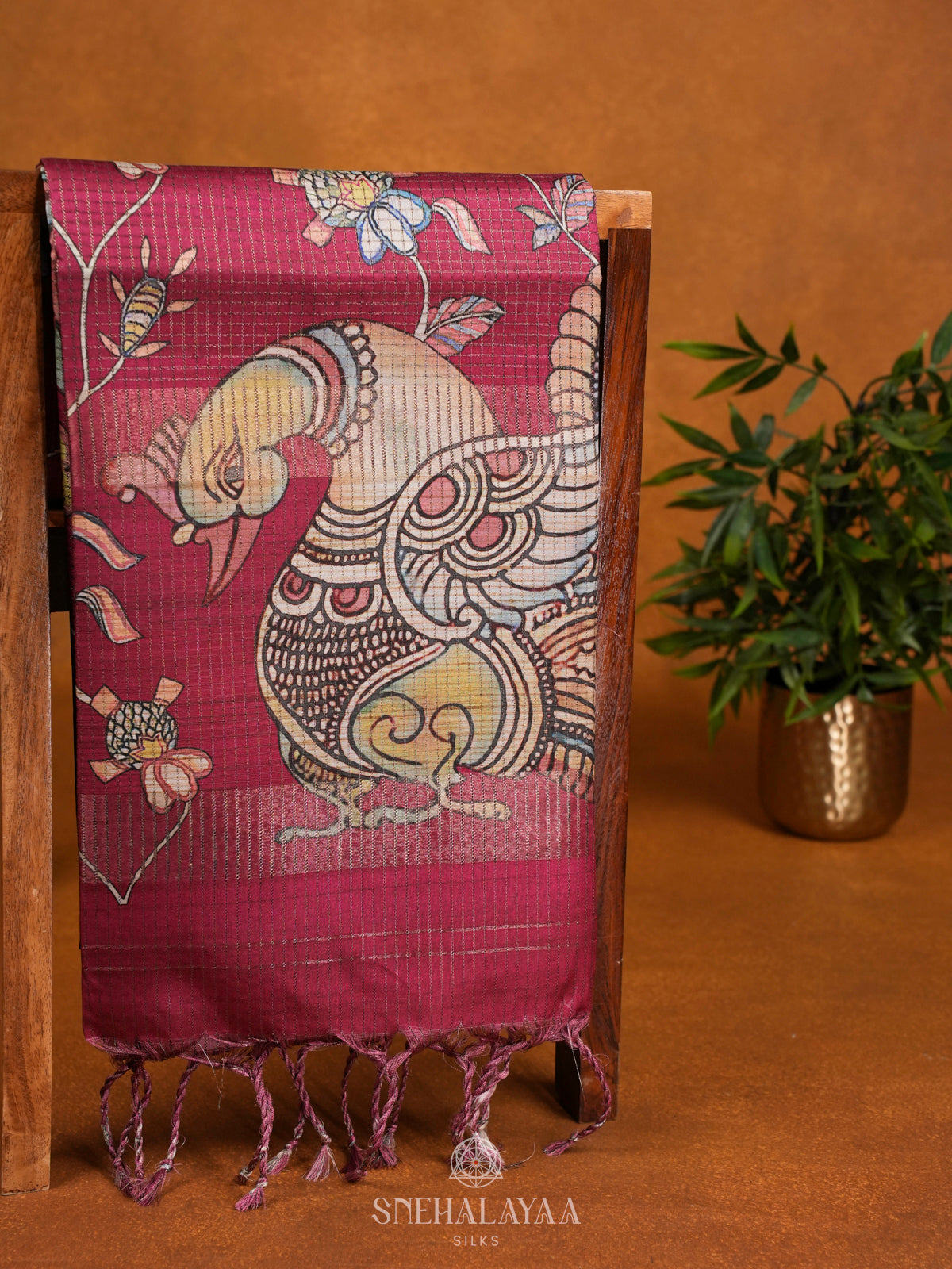 Red Tussar Saree with Floral Prints