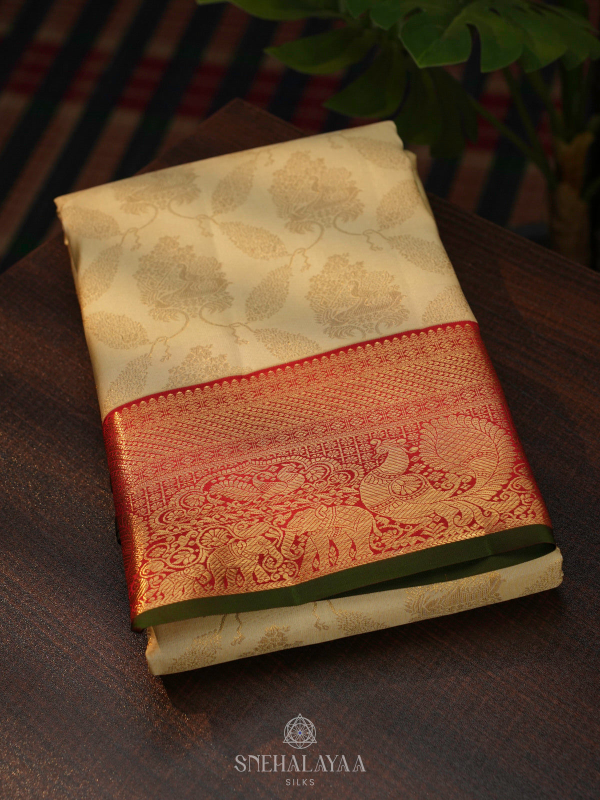 Cream Kanjivaram Silk Saree