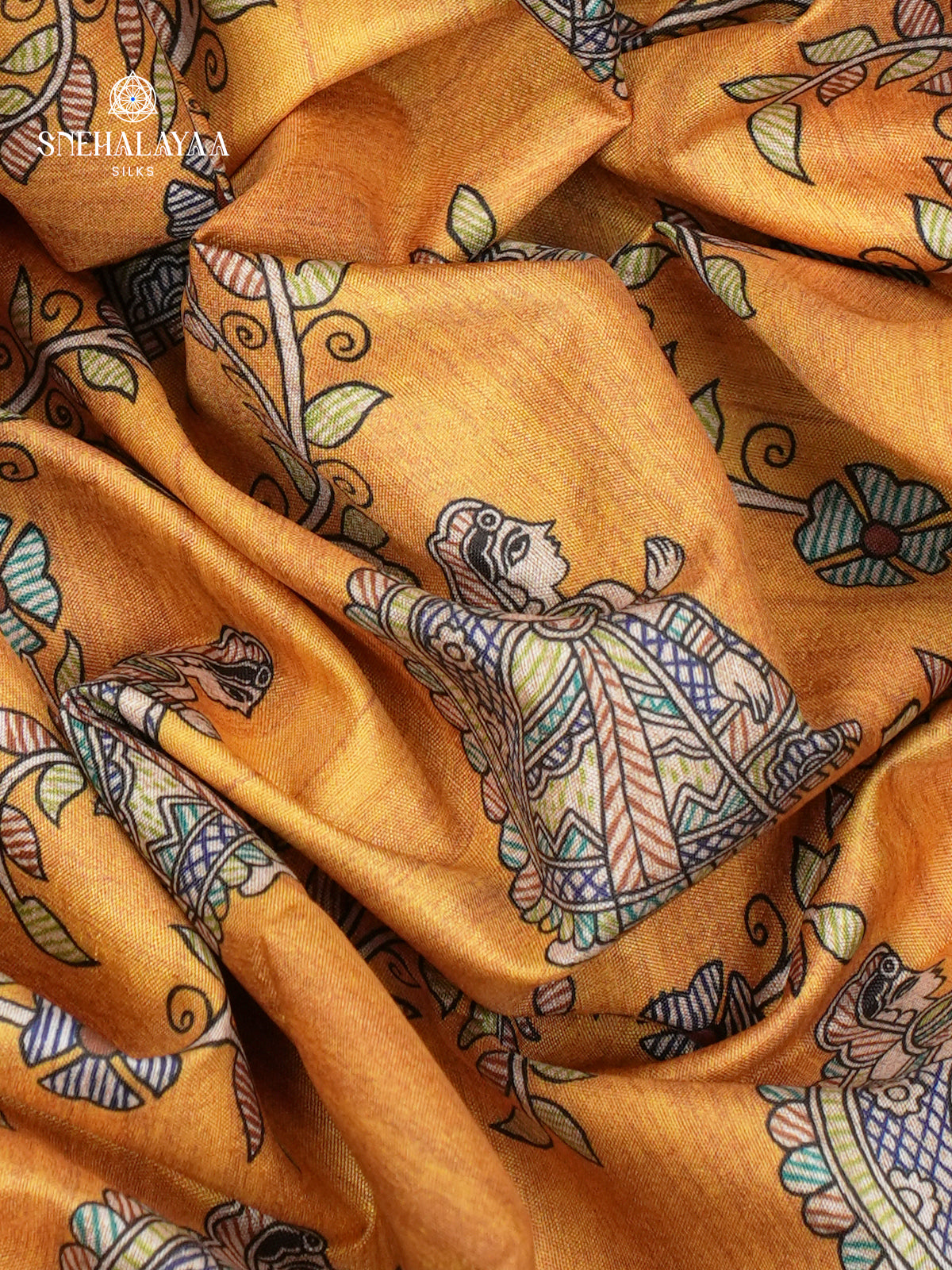 Yellow Madhubani Printed Saree